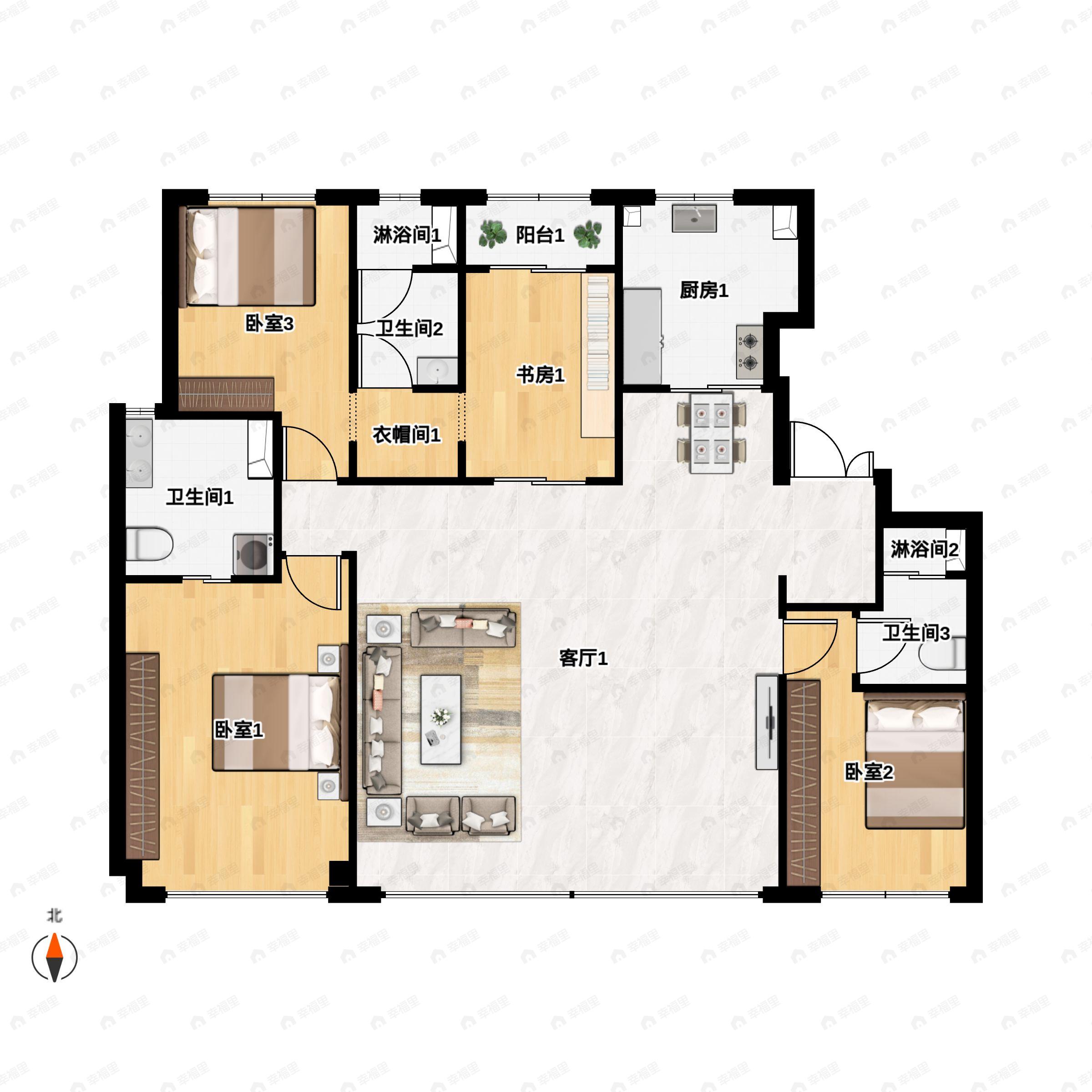 4室2厅3卫建面170平南户型图