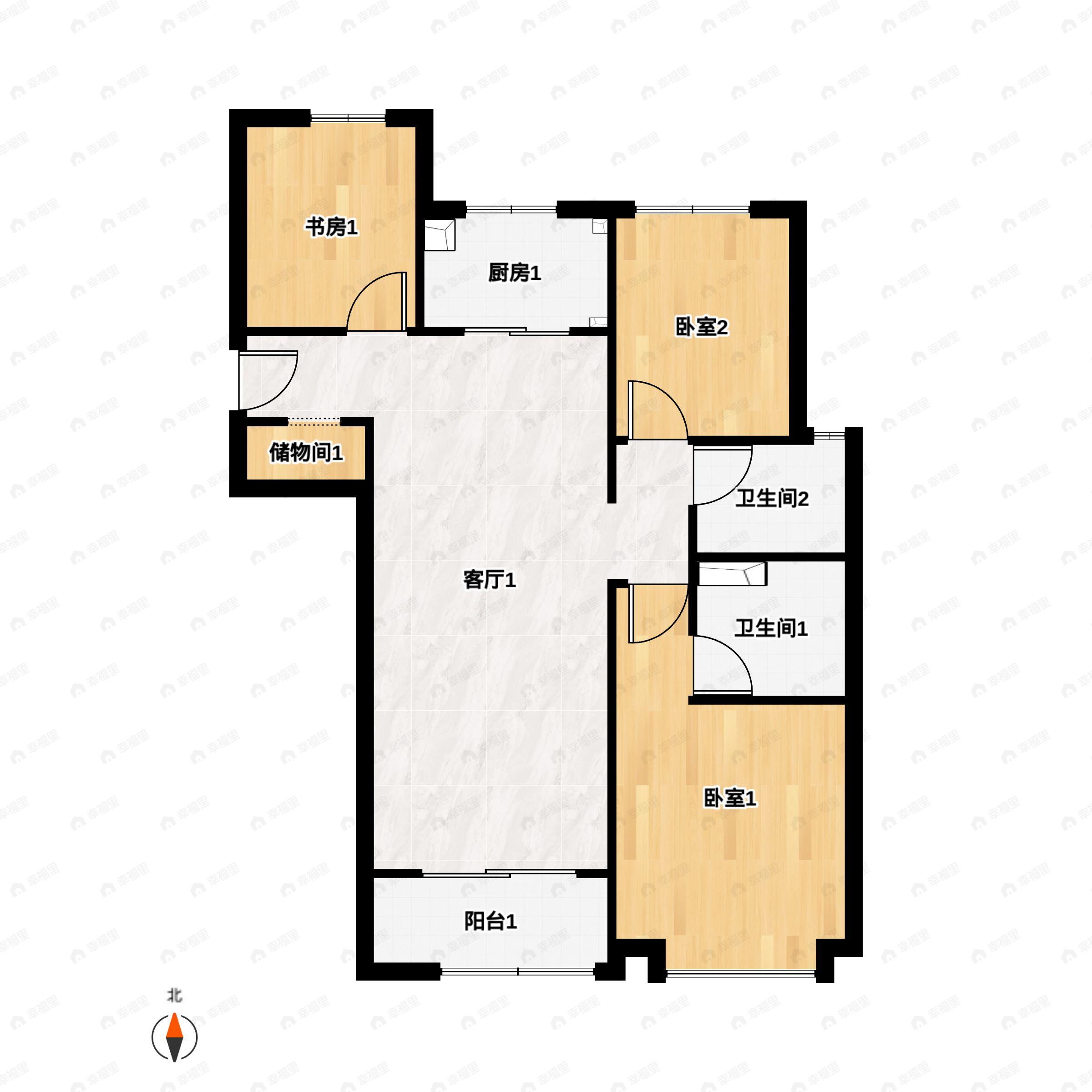 3室2厅2卫建面120平南|北户型图