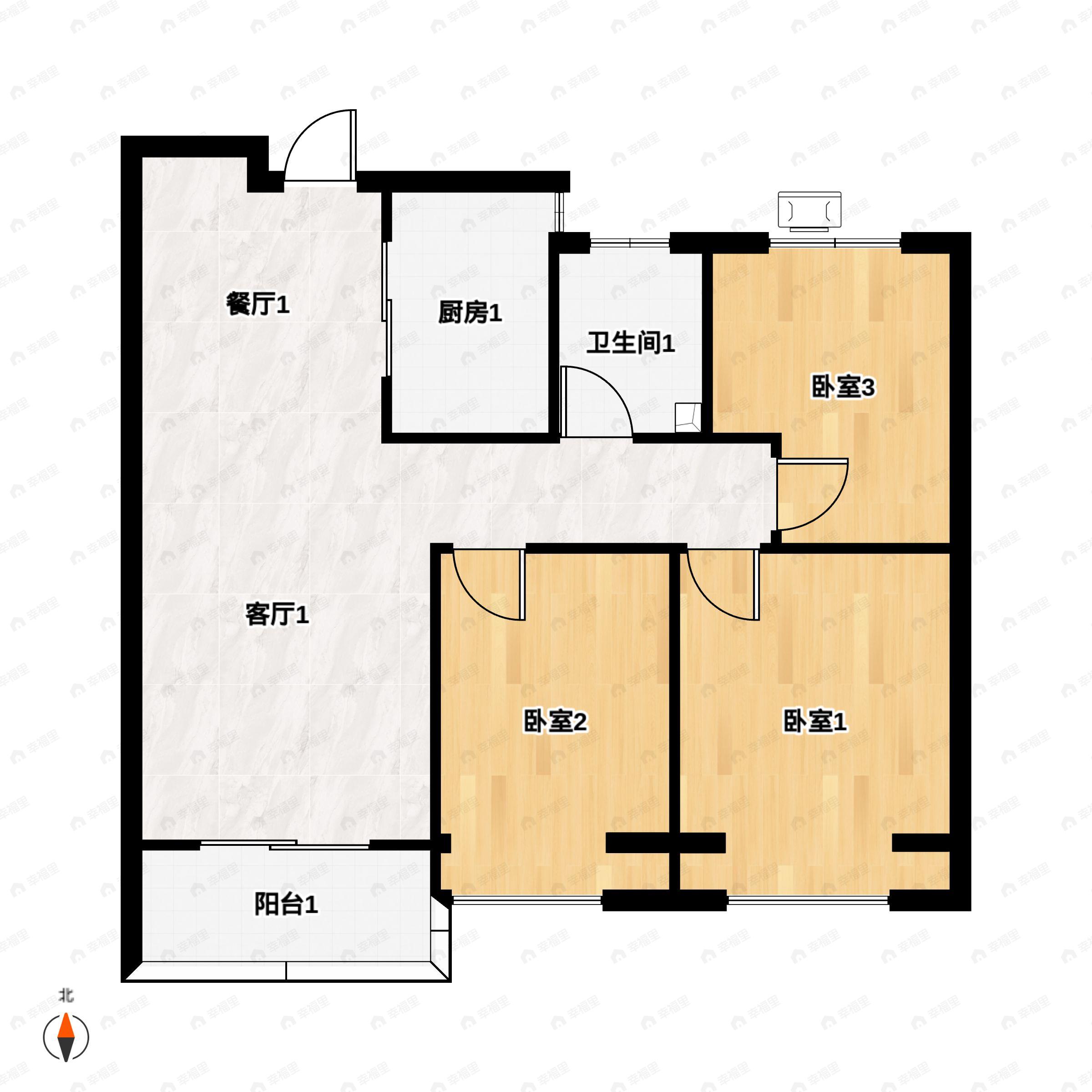 3室2厅1卫建面102平南户型图