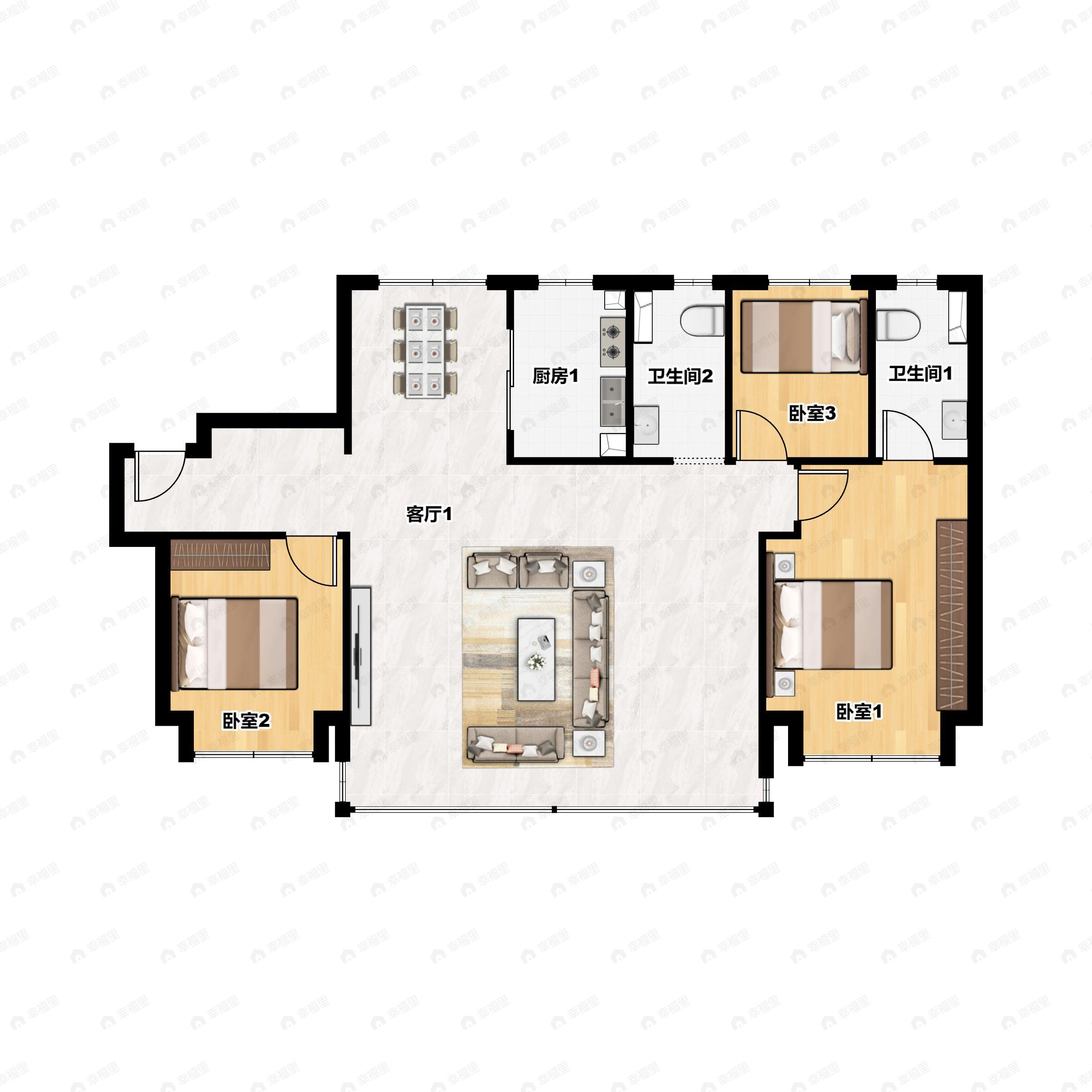 信园蓝庭3室2厅2卫户型图
