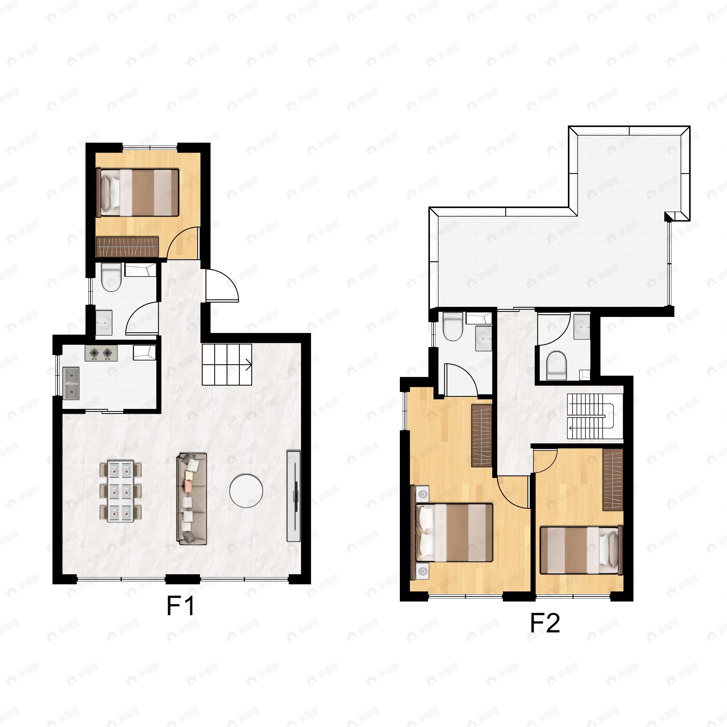 3室2厅3卫建面128m²南户型图