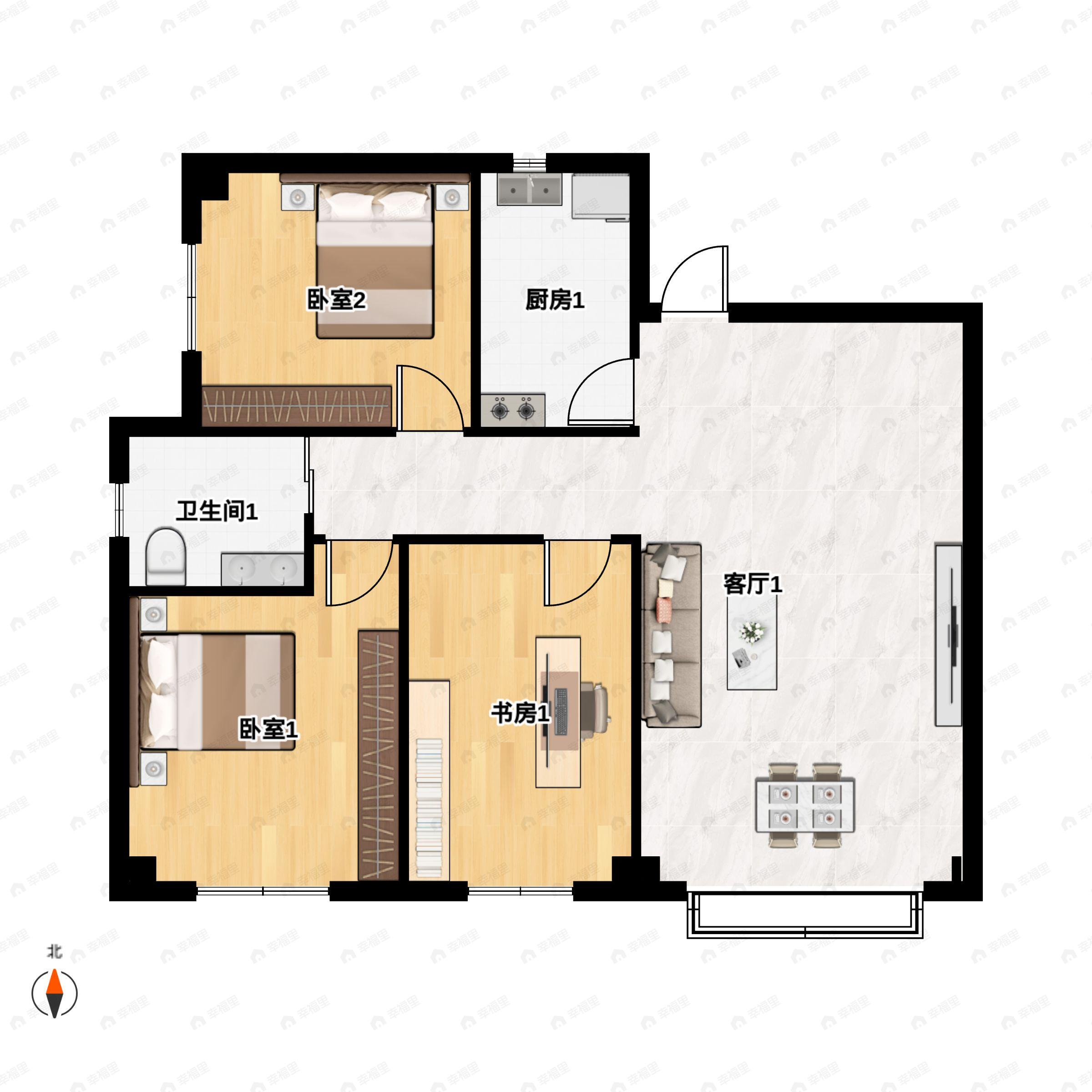 3室2厅1卫建面92平户型图