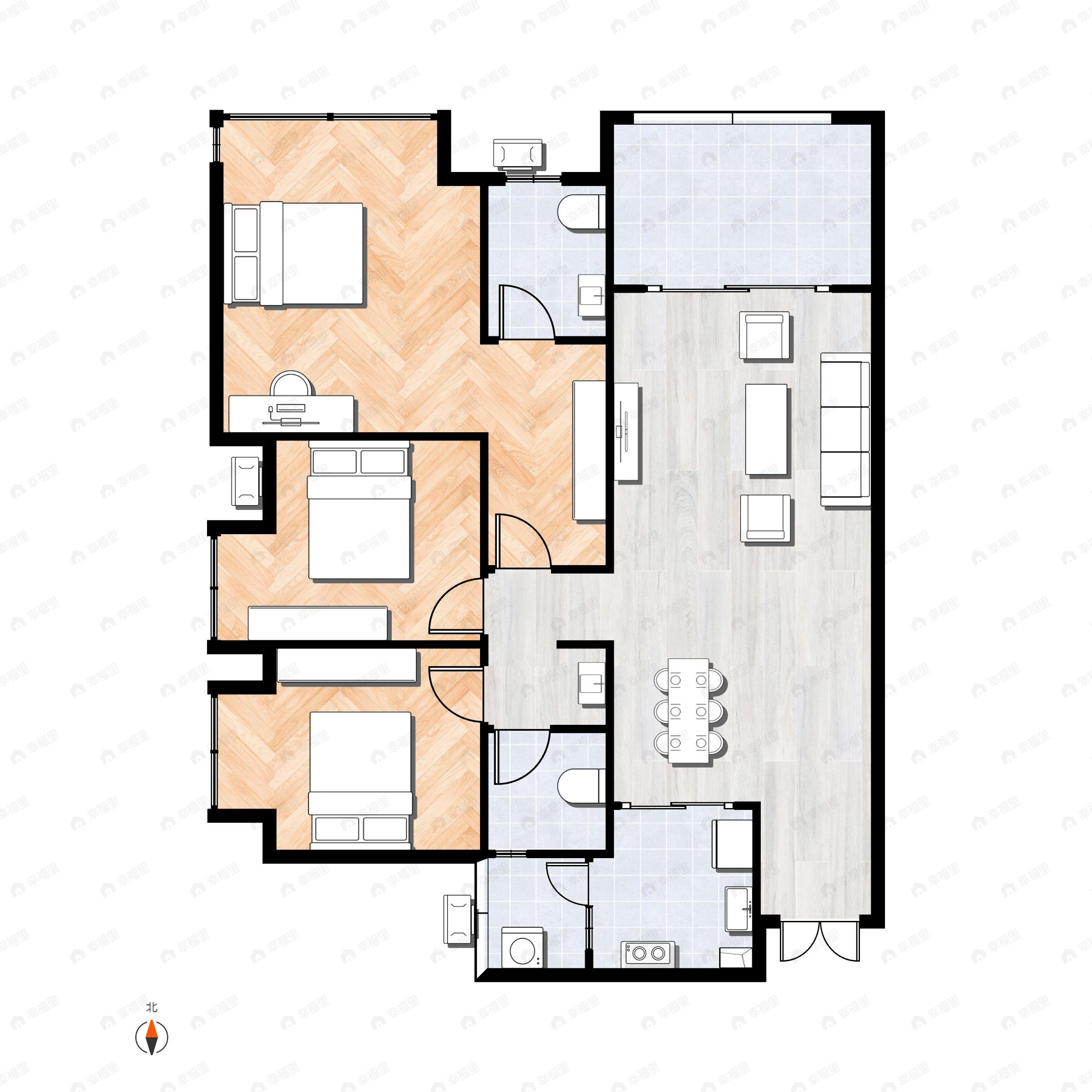 3室2厅2卫建面111平北|南|西|东户型图