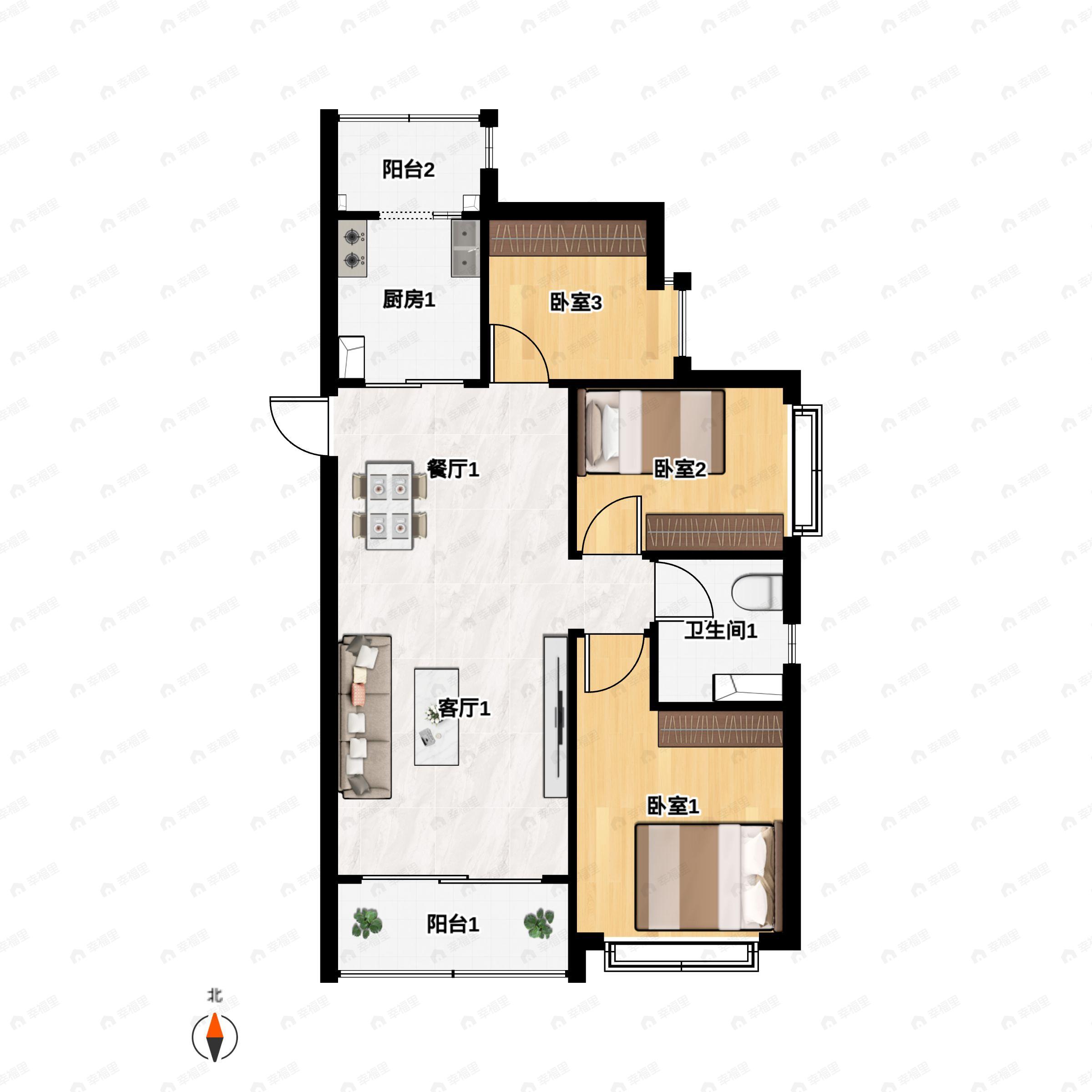 3室2厅1卫建面110平户型图