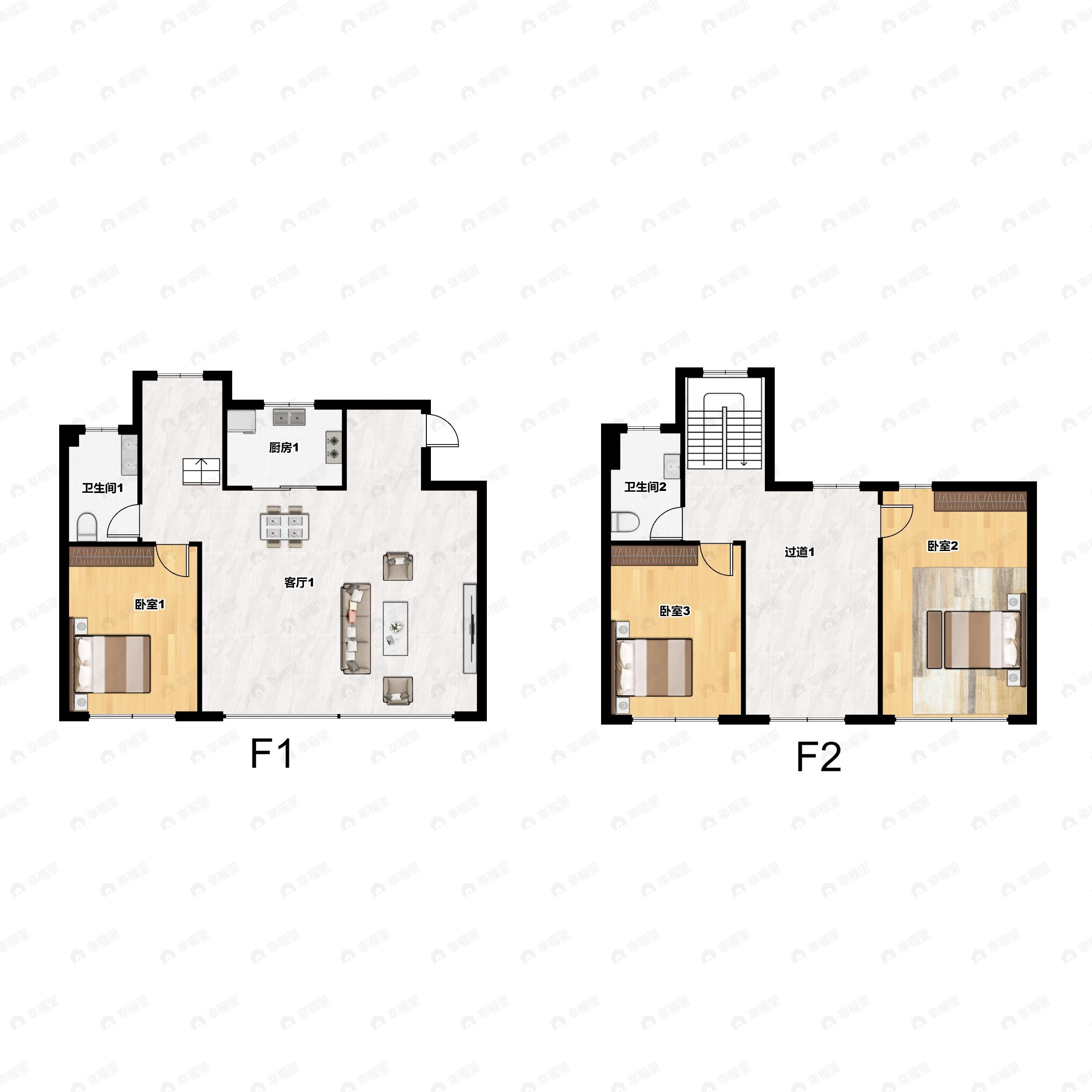 2室2厅2卫建面148m²南户型图