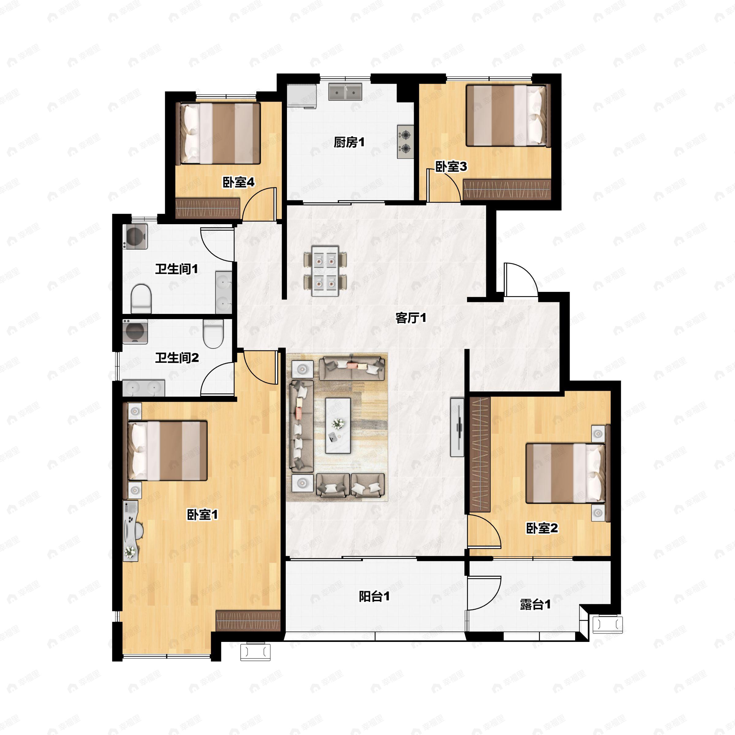 4室2厅2卫建面144平南户型图