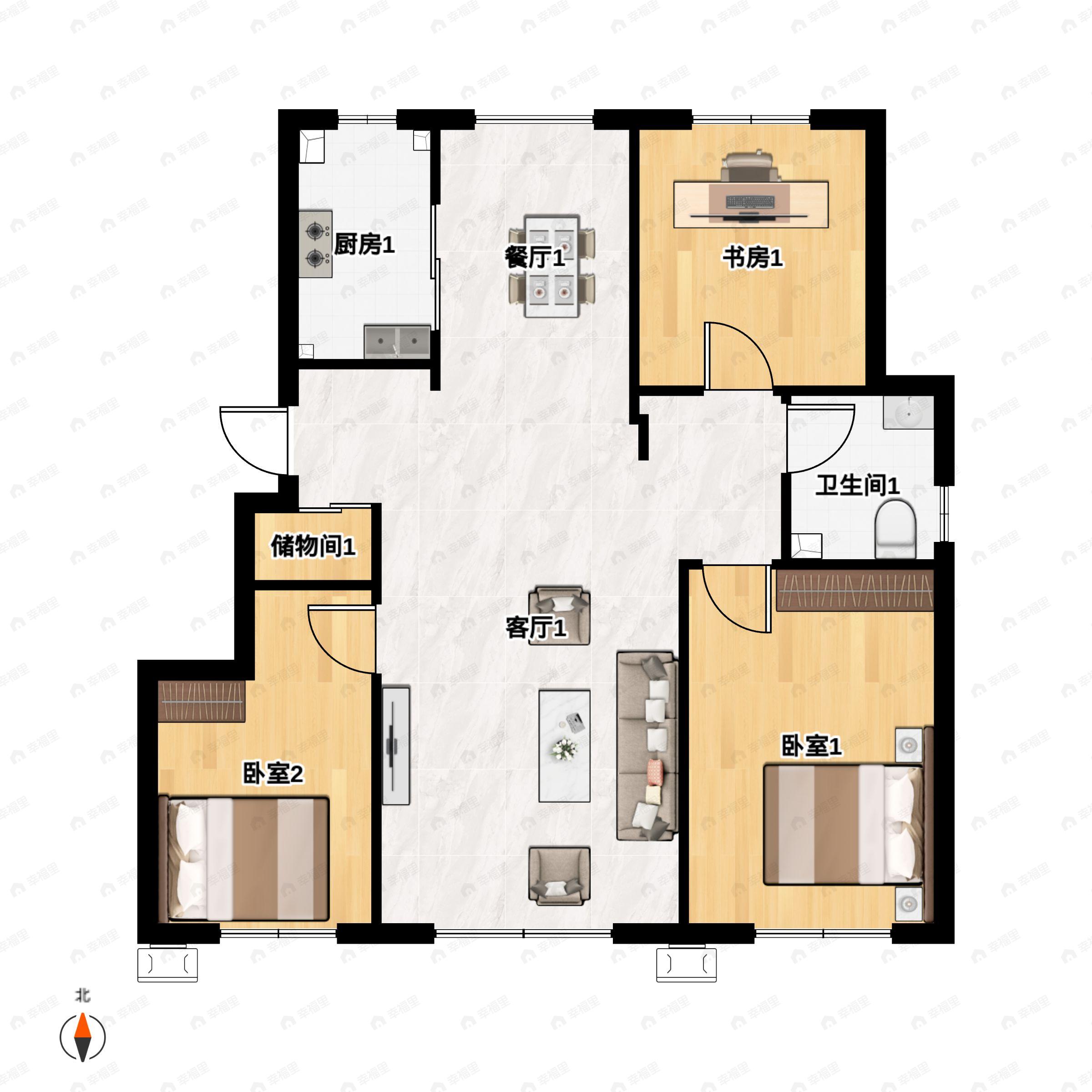金地九韵风华3室2厅1卫户型图