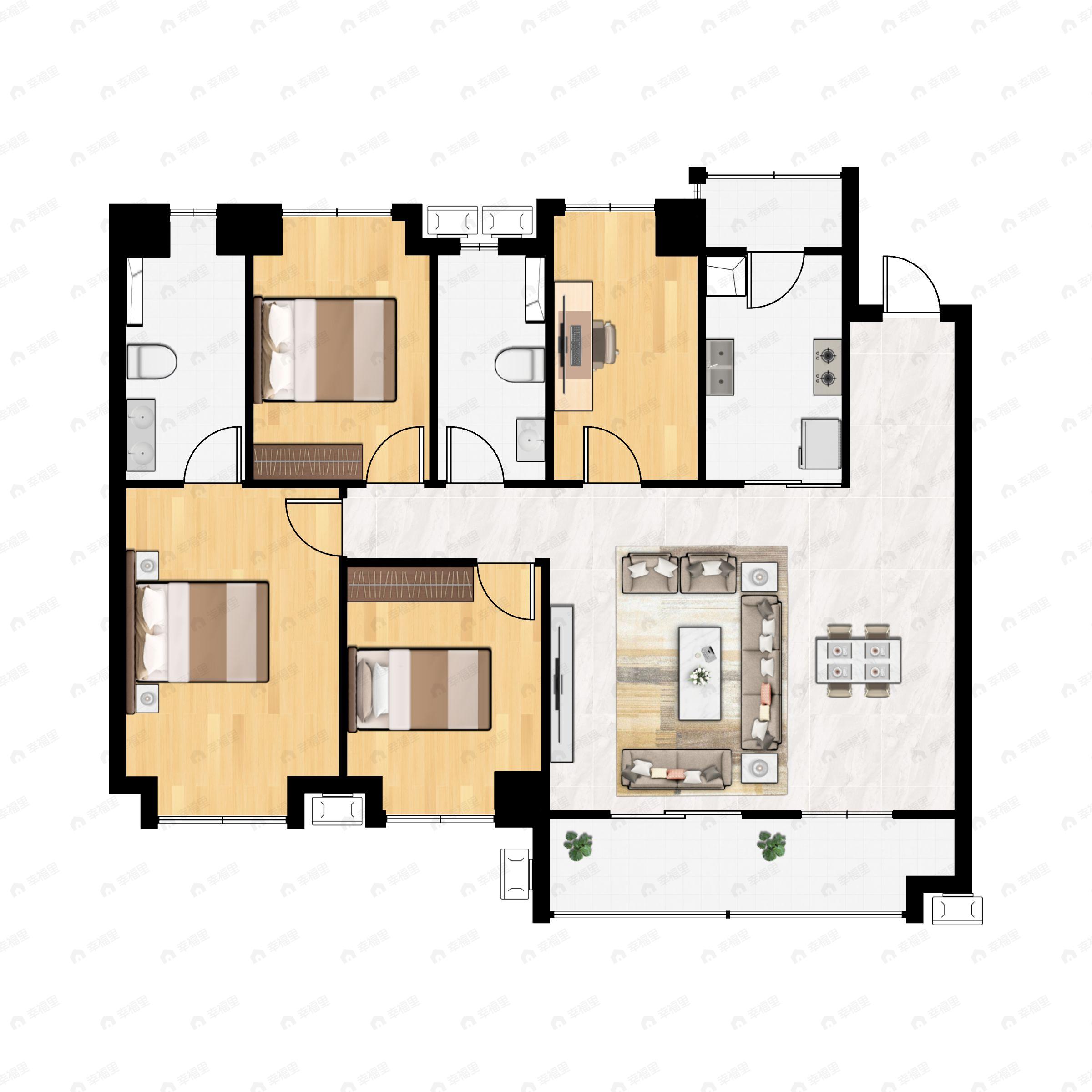 4室2厅2卫建面169平南户型图