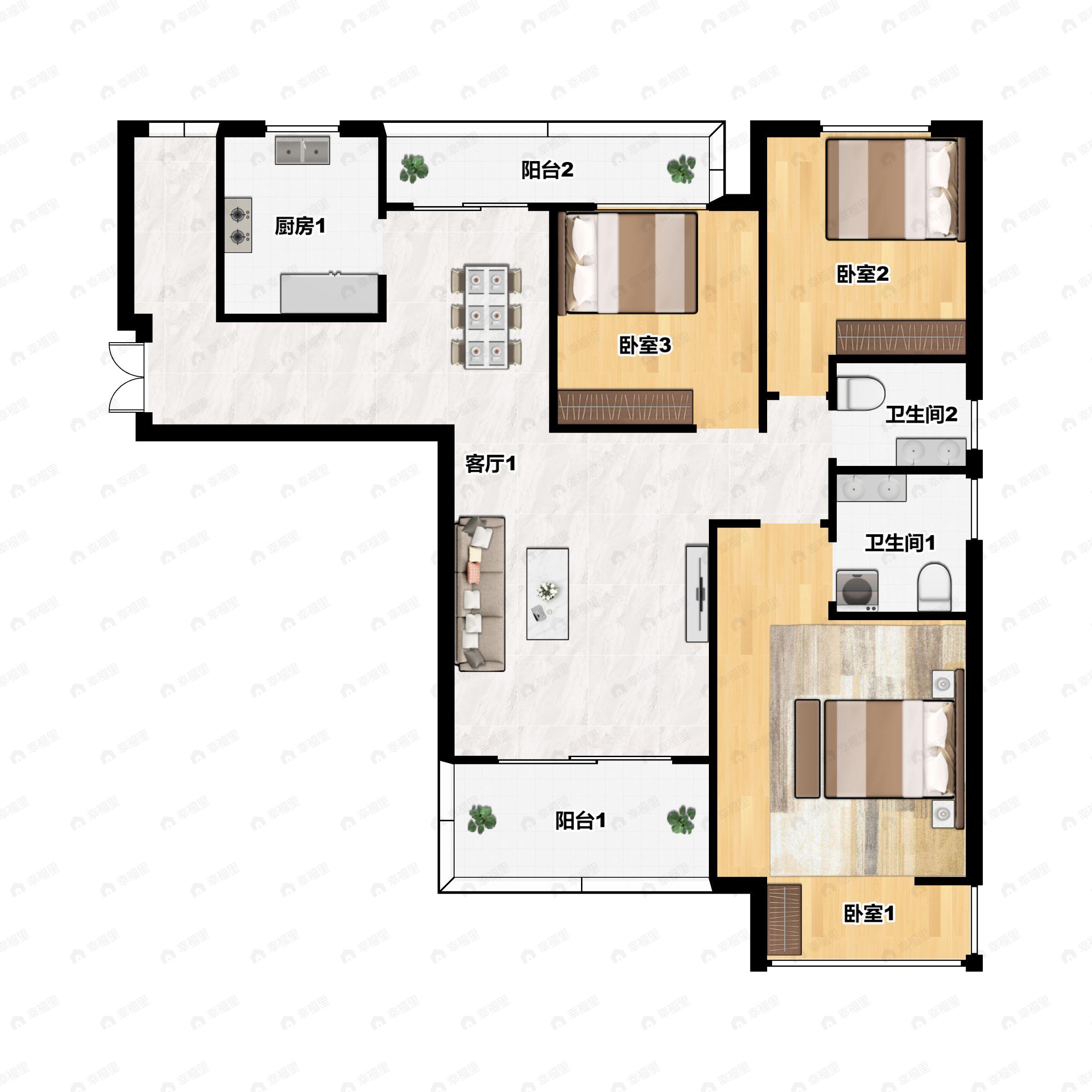 4室2厅2卫建面147平北|南户型图