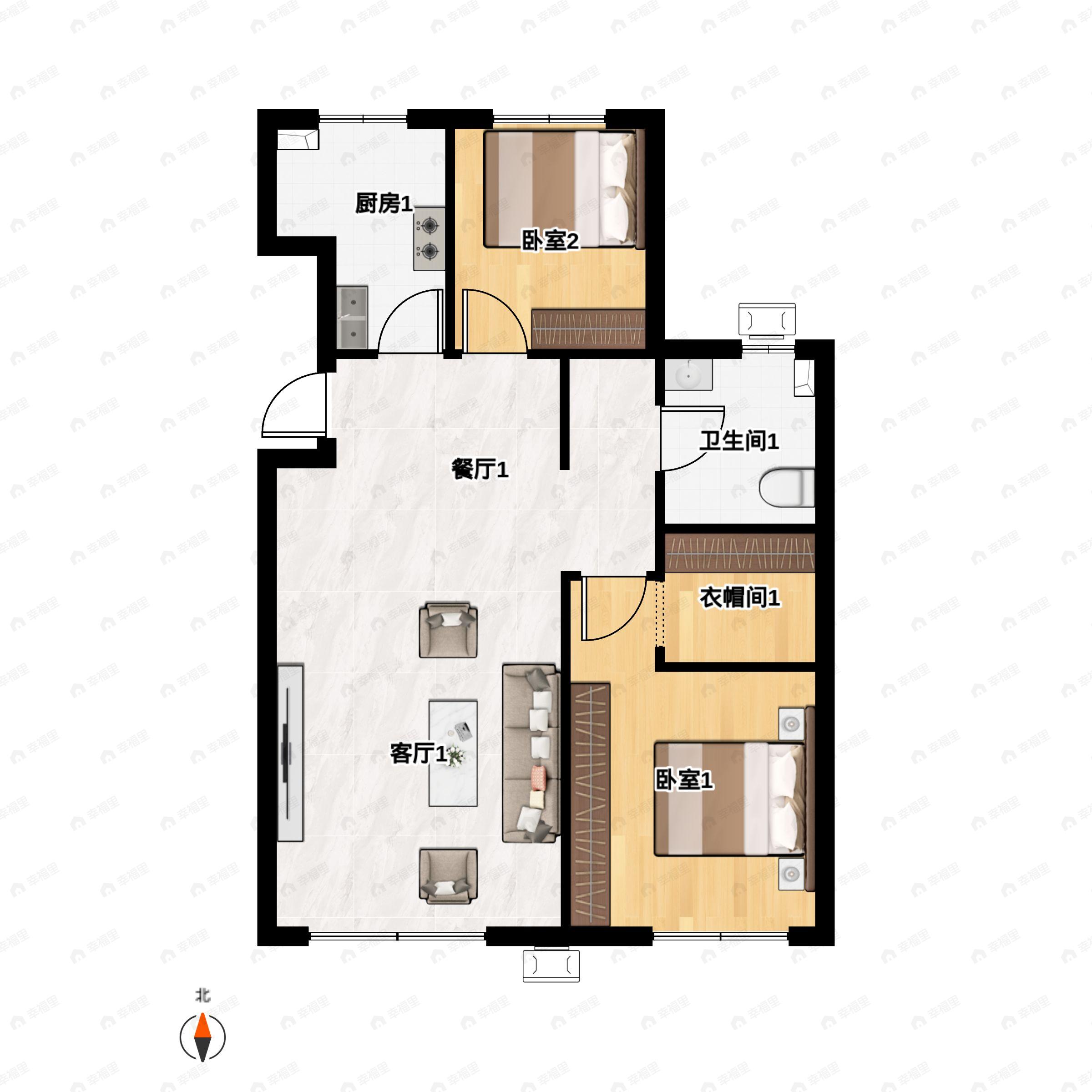 2室2厅1卫建面89平户型图