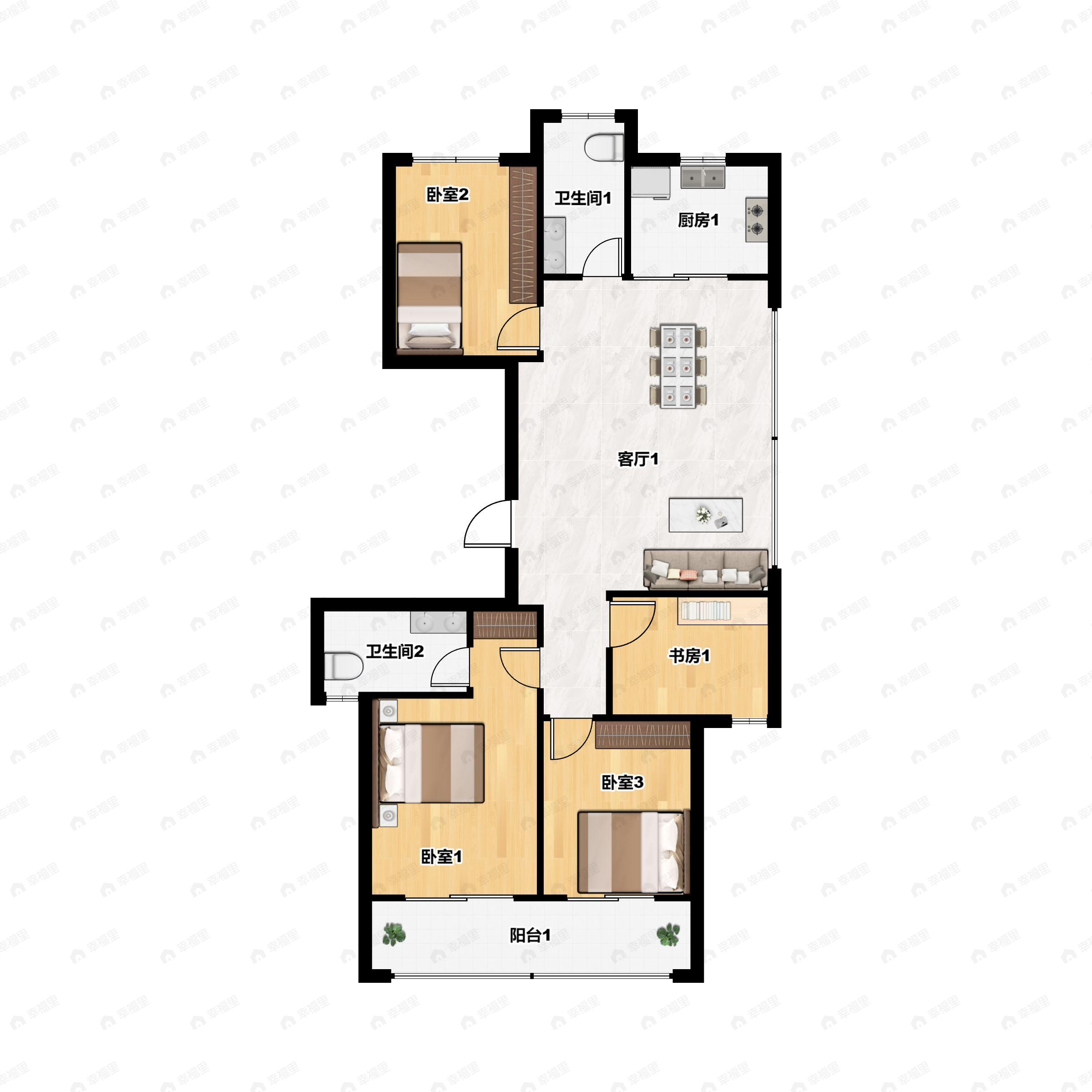 4室2厅2卫建面130平南户型图