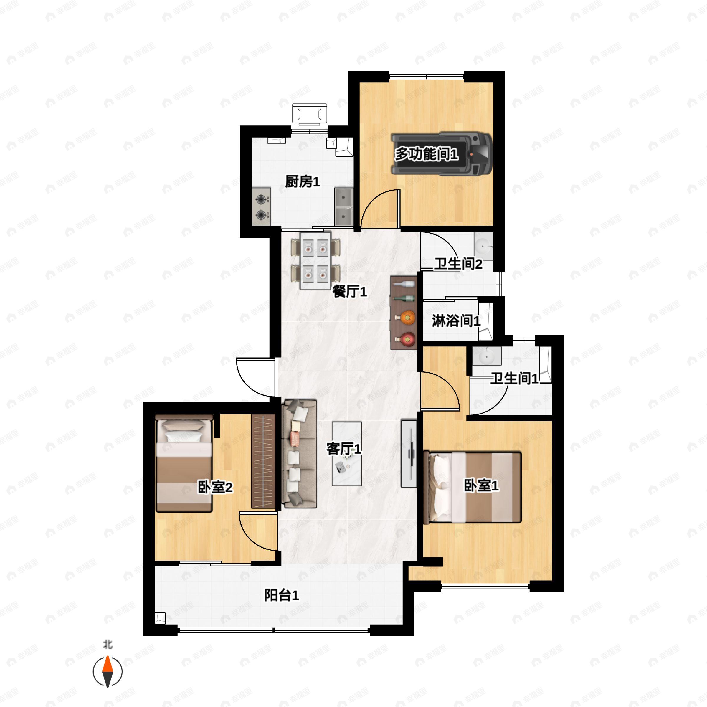 3室2厅2卫建面115m²南户型图
