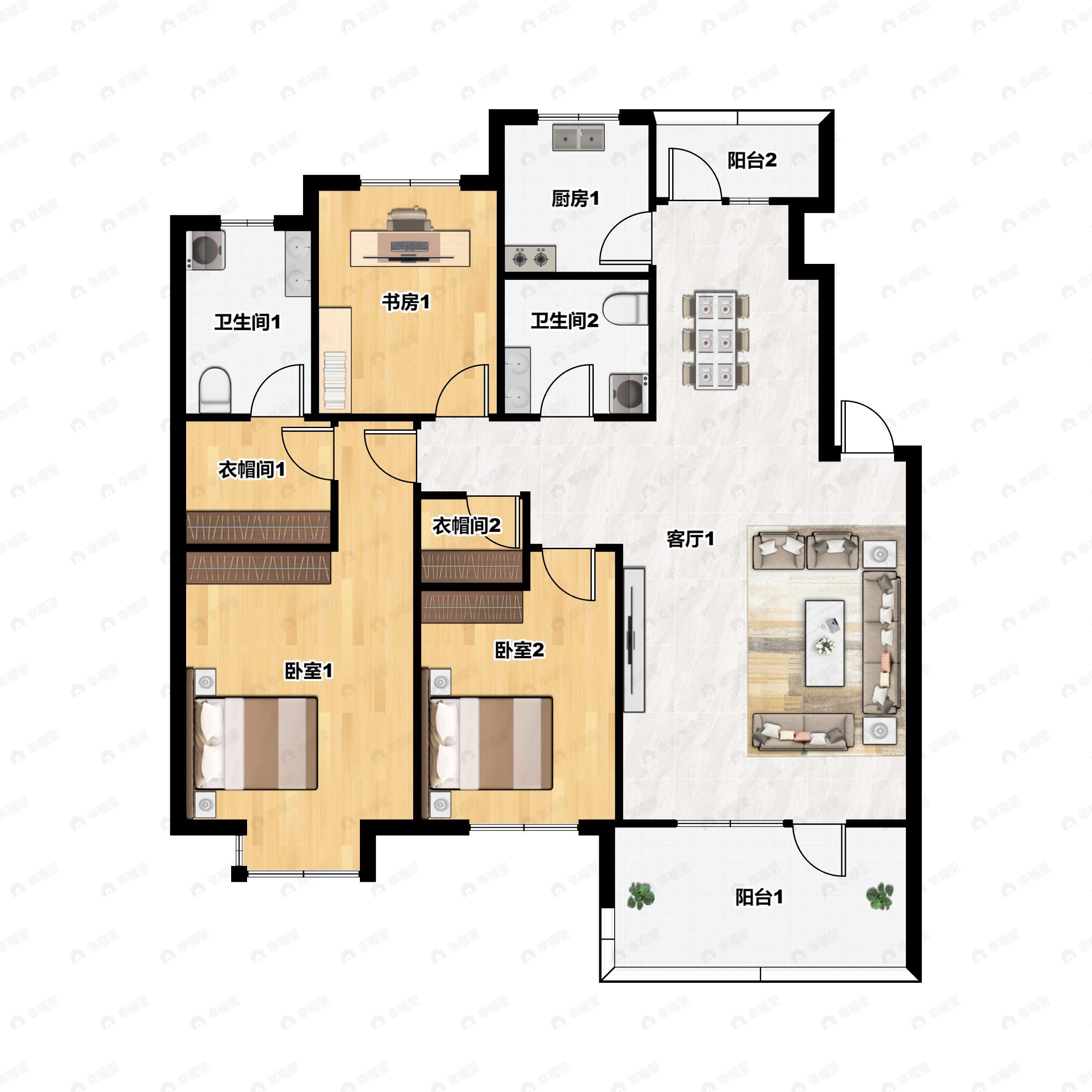 3室2厅2卫建面121平南户型图