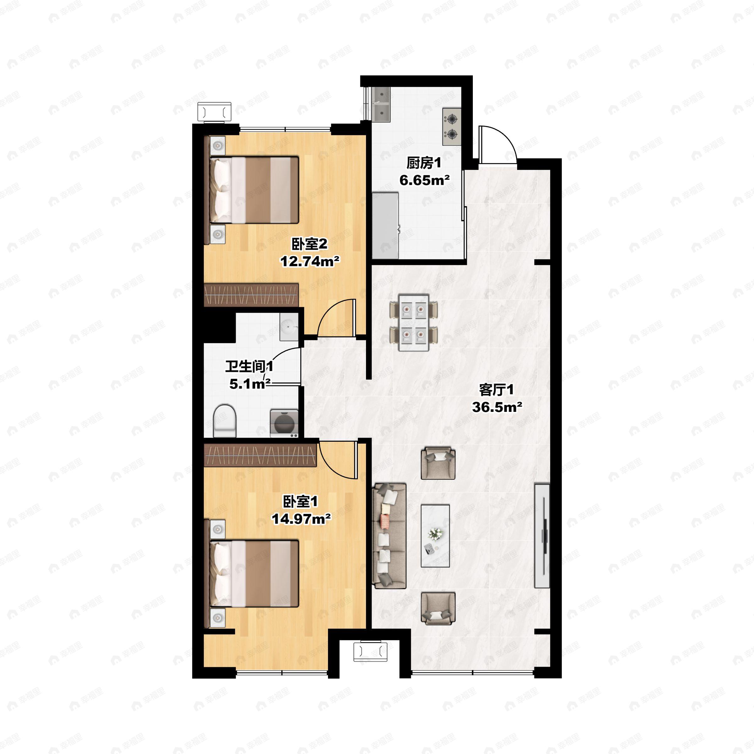 2室2厅1卫建面95平户型图