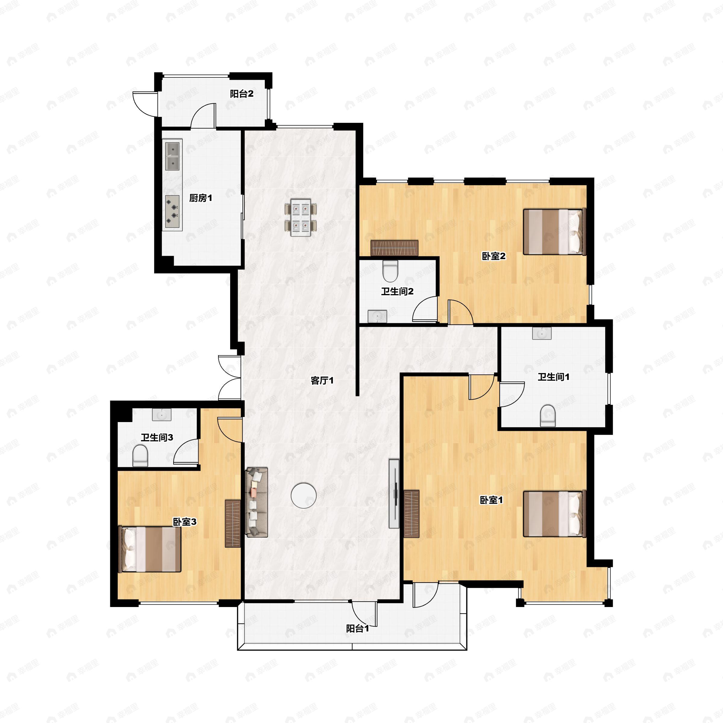 3室2厅3卫建面230平户型图