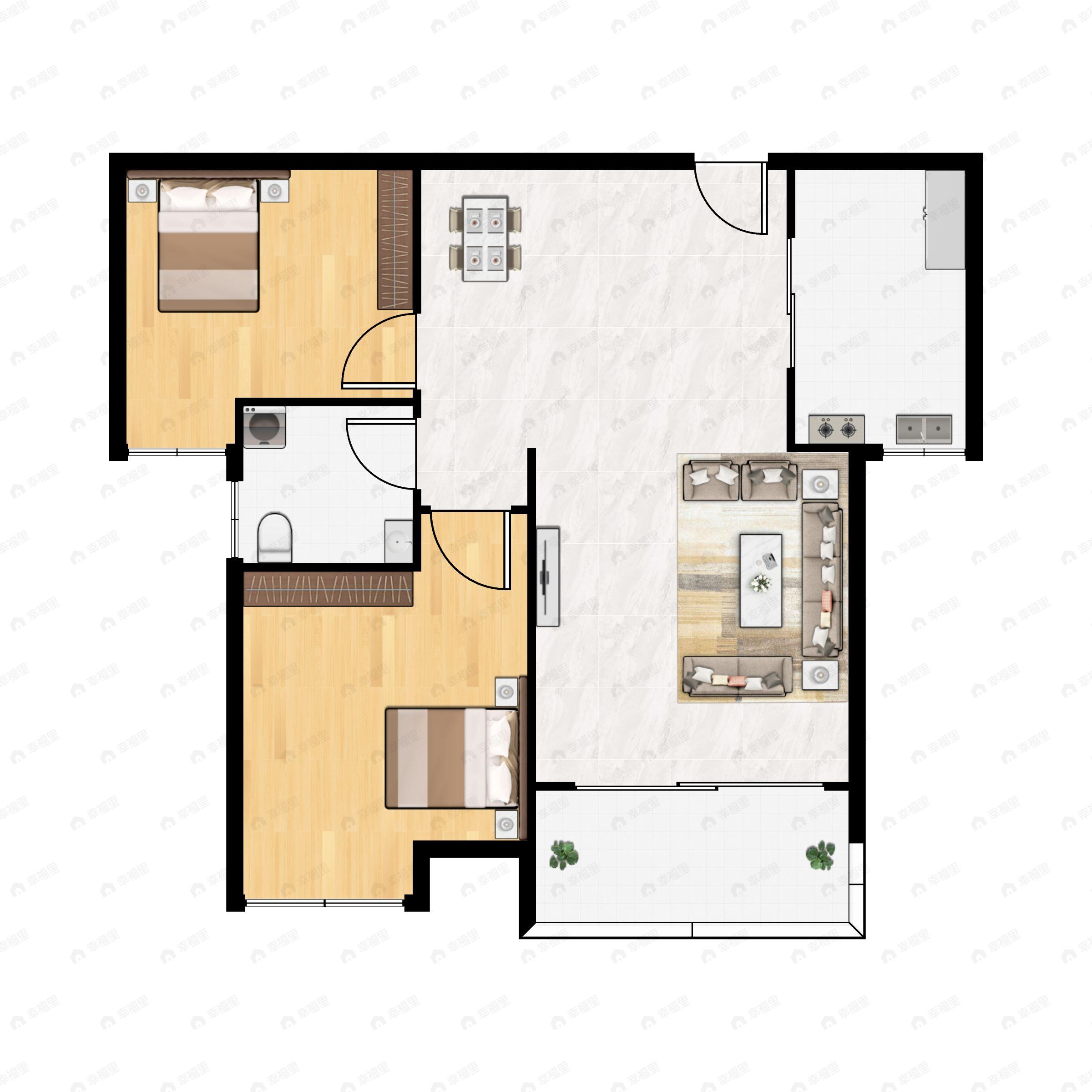 蓝郡国际2室2厅1卫户型图