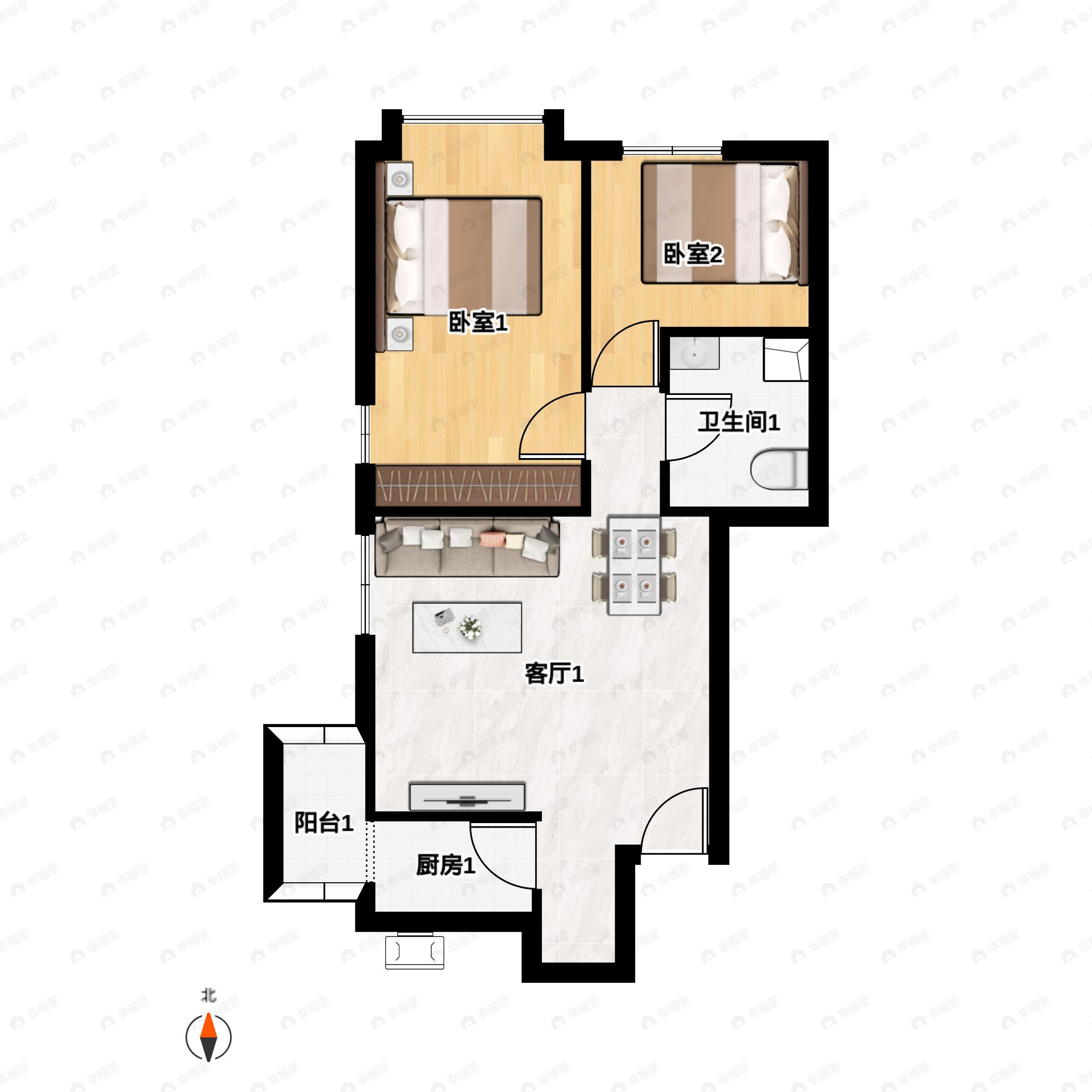 一瓶八斗2室2厅1卫户型图