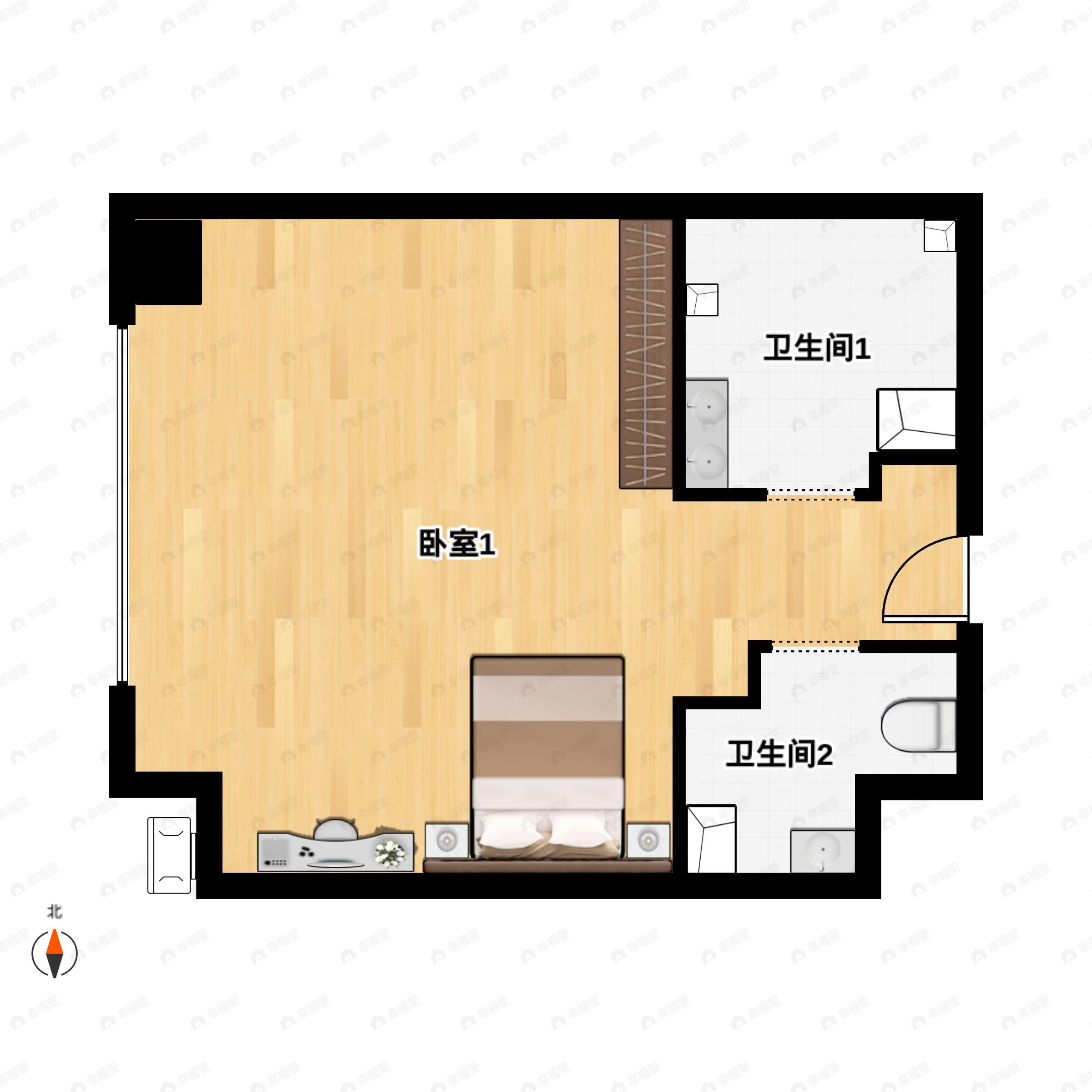 1室1厅1卫建面46平户型图