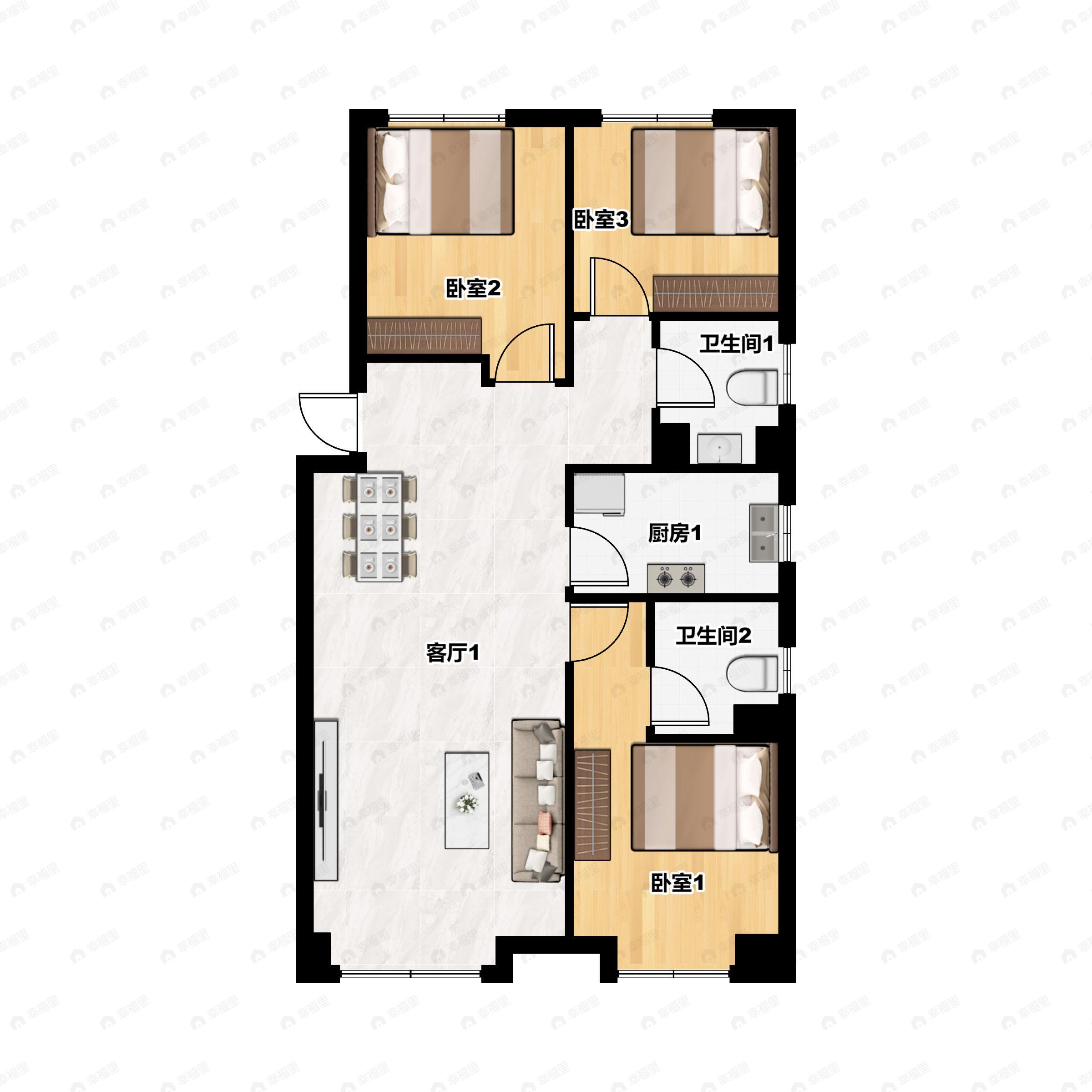 3室2厅2卫建面116平南户型图