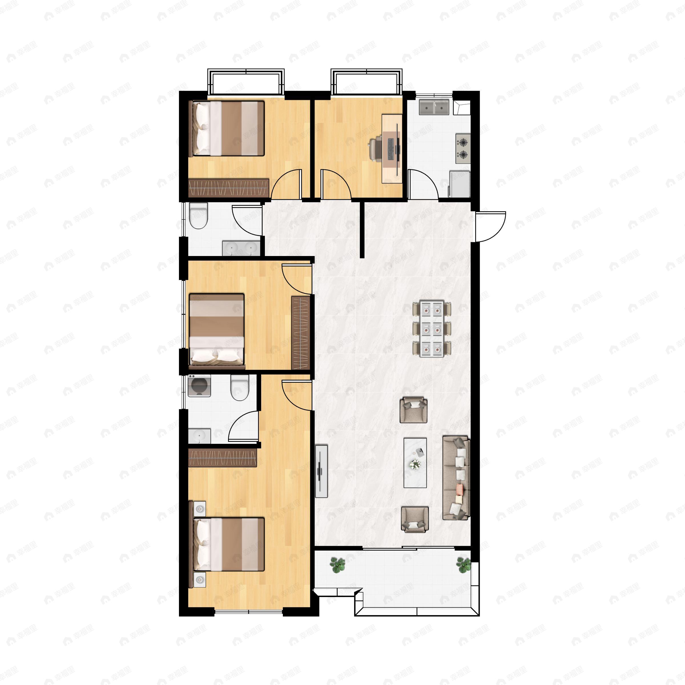 4室2厅2卫建面119m²南|北户型图