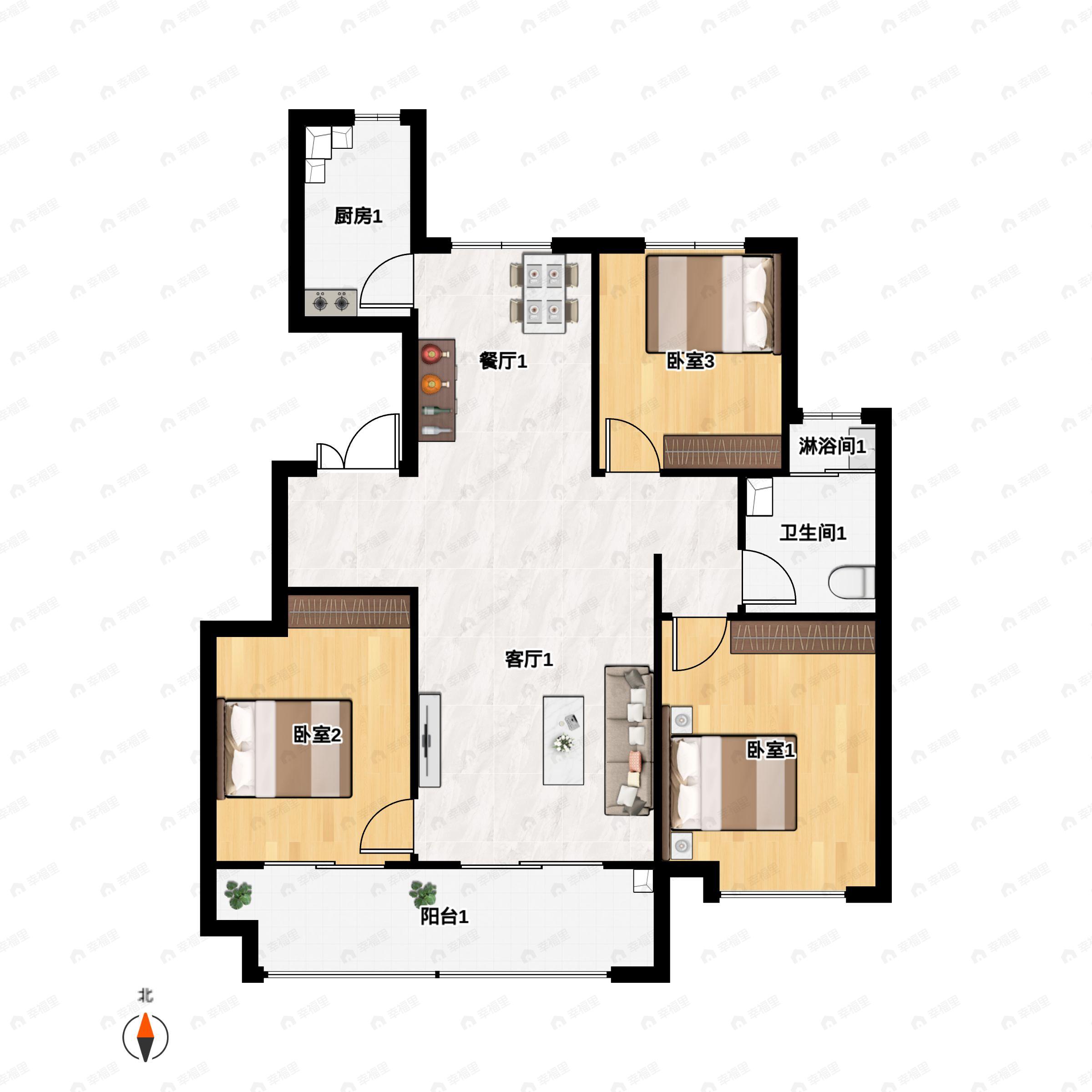3室2厅1卫建面111平户型图