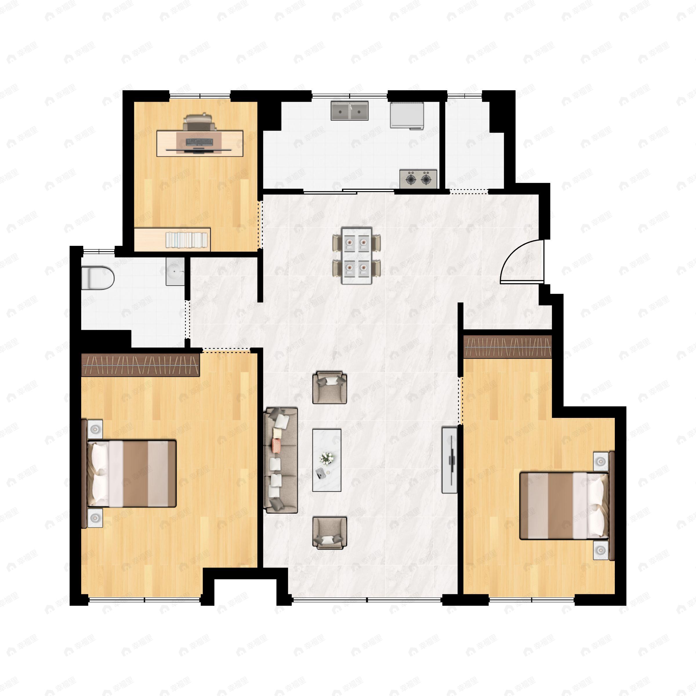 3室2厅2卫建面89平户型图