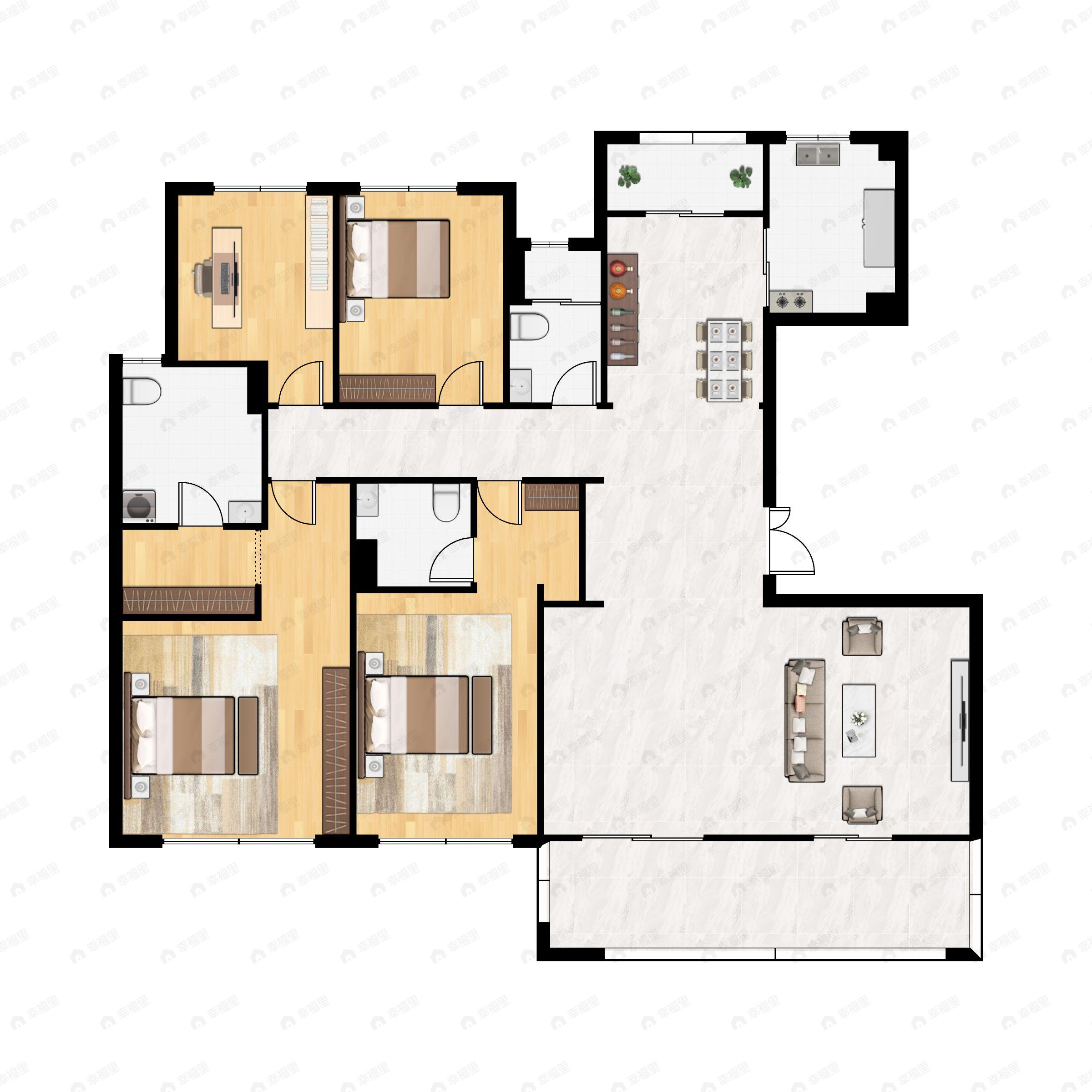 4室3厅3卫建面193平南户型图