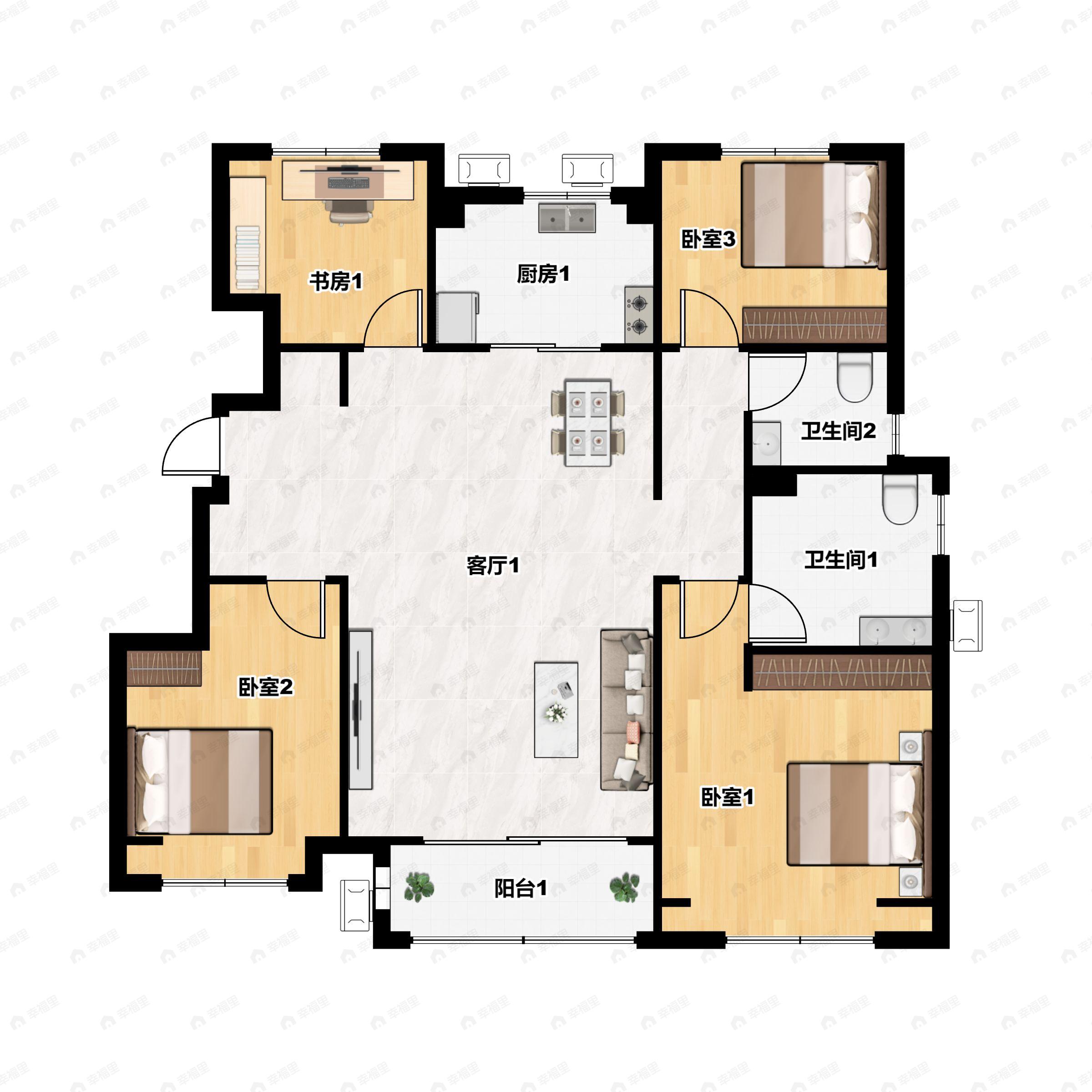 4室2厅2卫建面132平北|南户型图