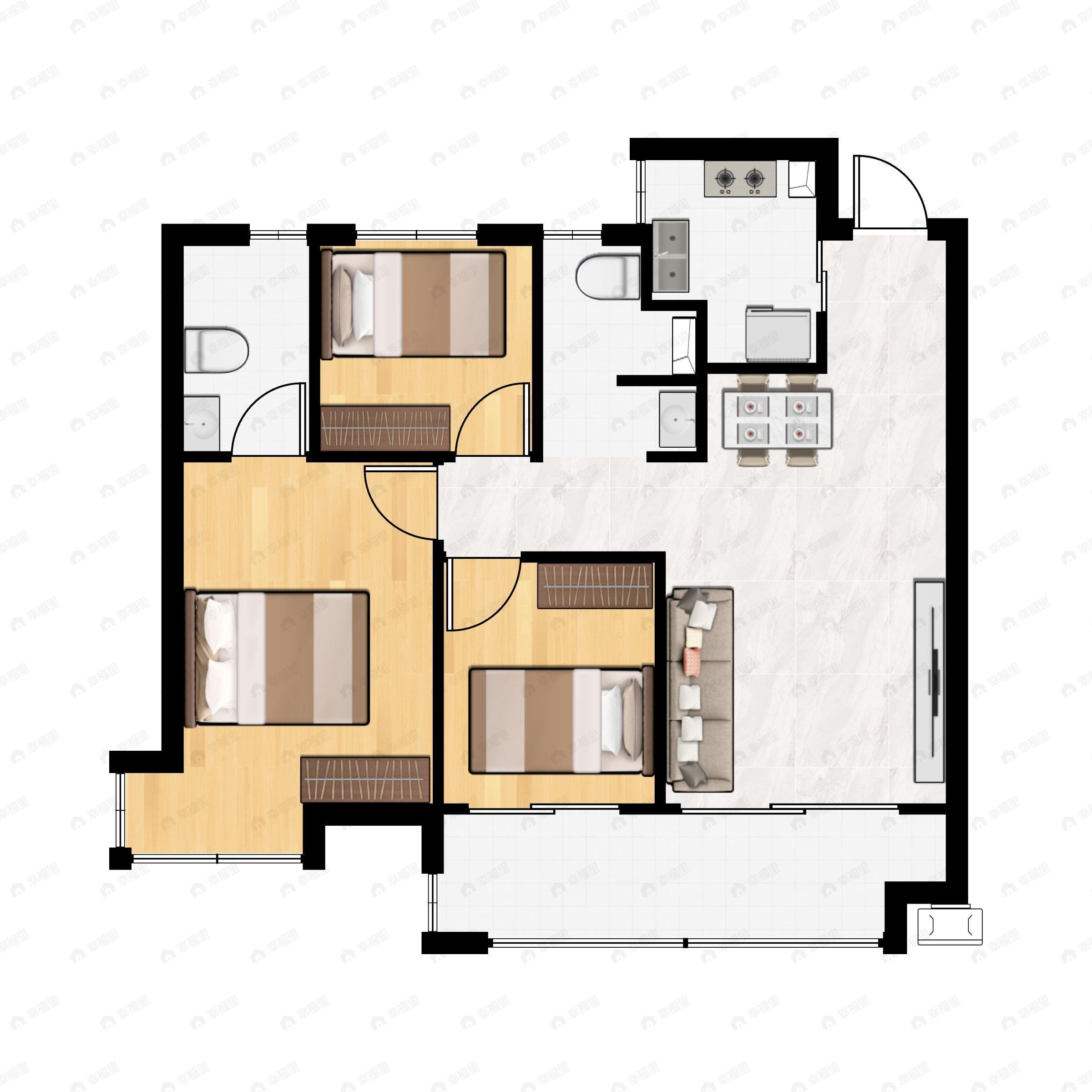 3室2厅2卫建面95平户型图