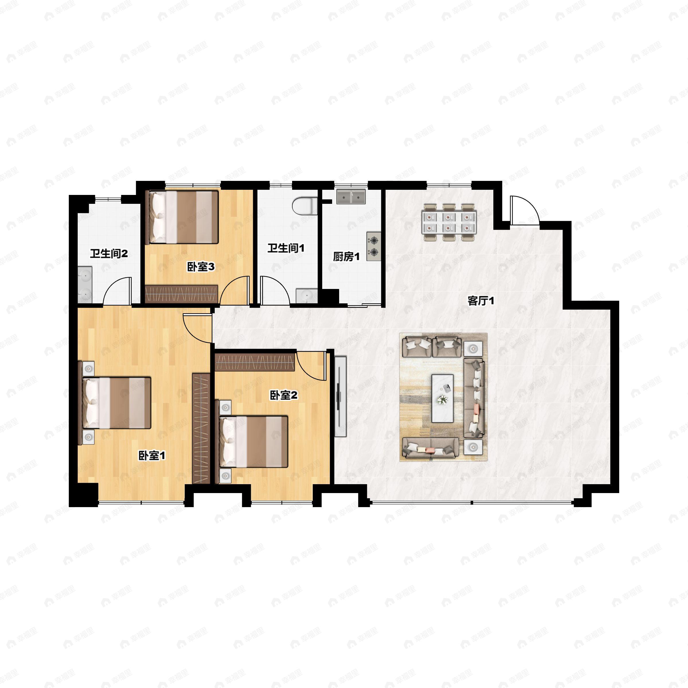 3室2厅2卫建面135m²南|北户型图