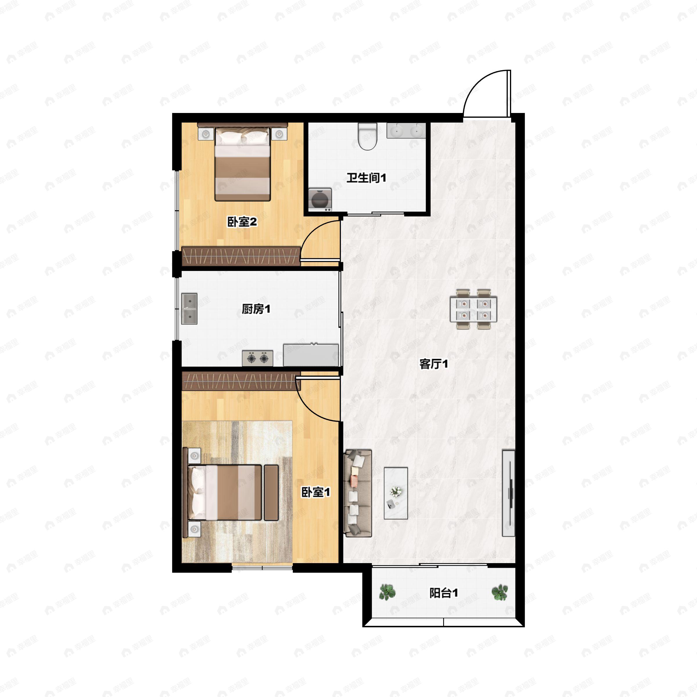 2室2厅1卫建面75平户型图
