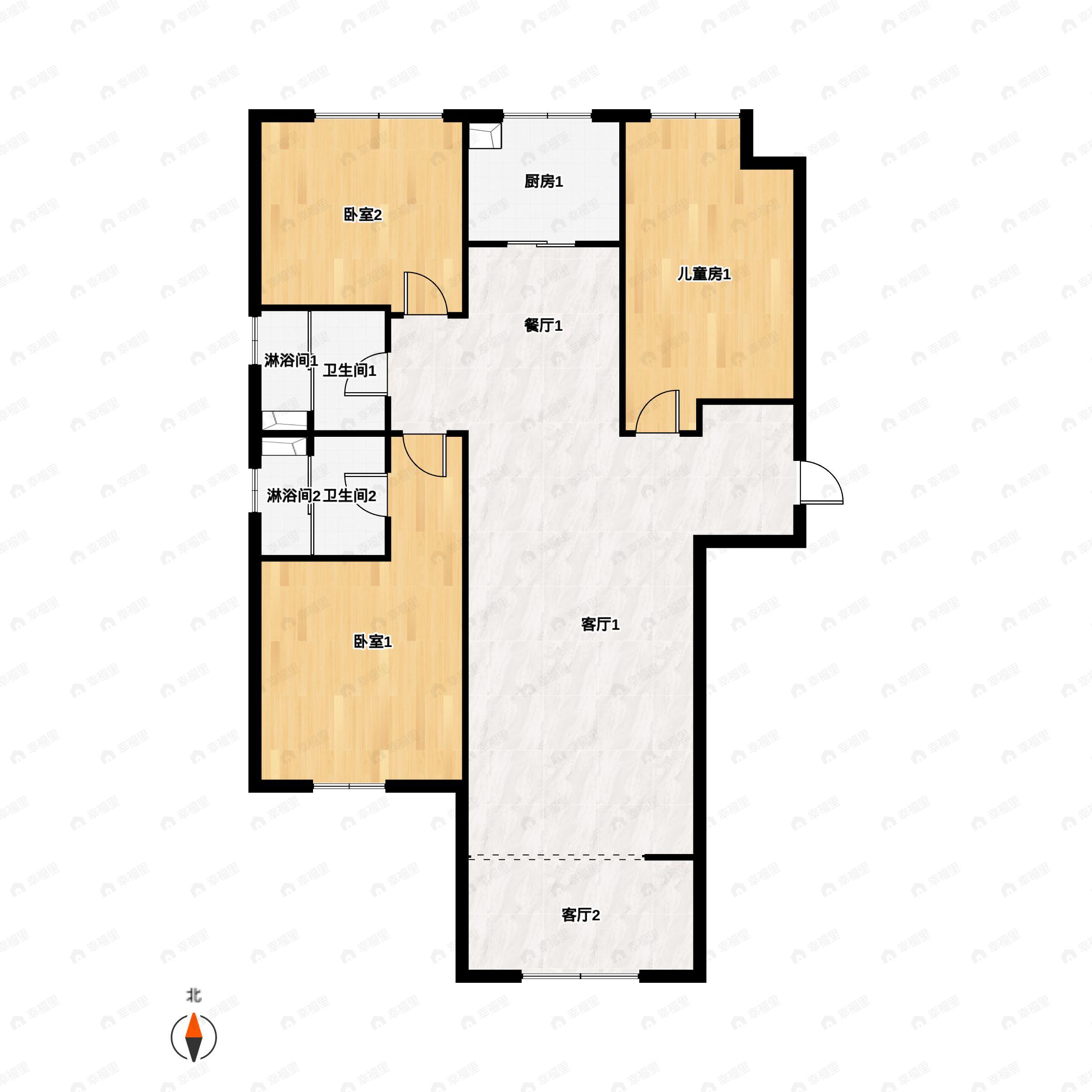3室2厅2卫建面140平南|北户型图