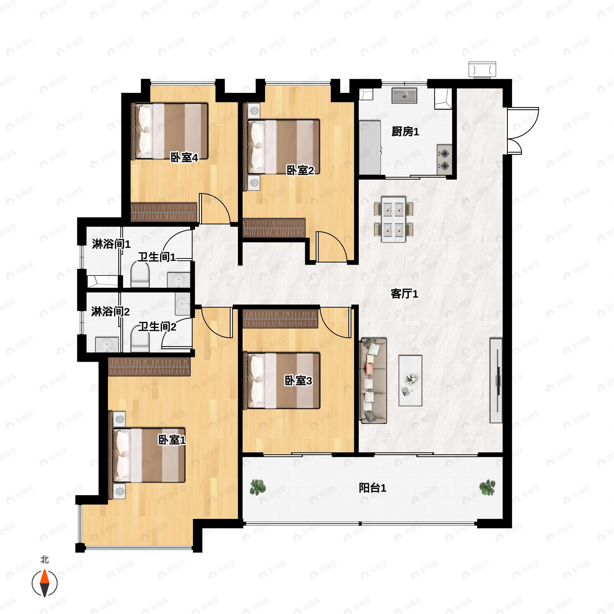 4室2厅2卫建面140平户型图