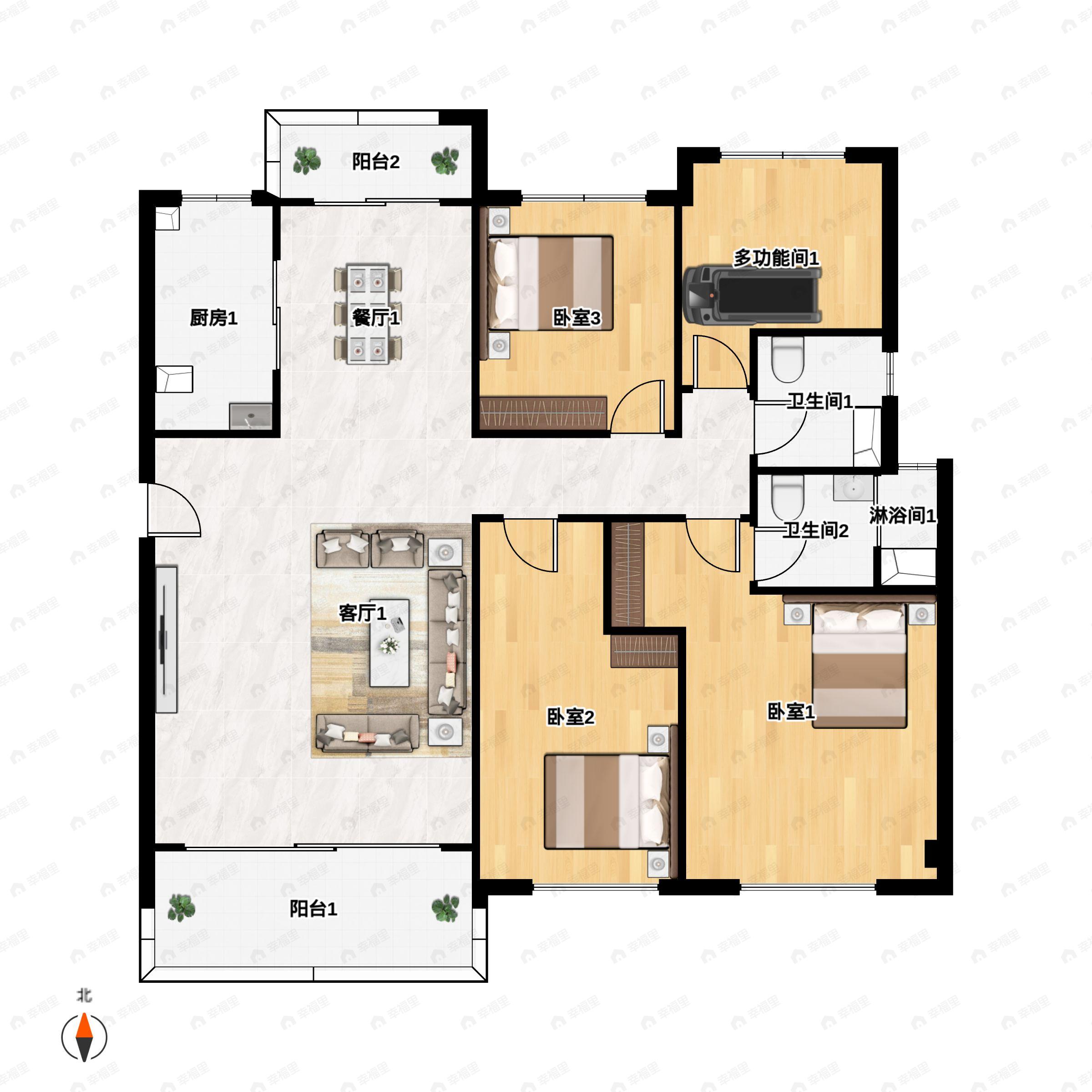 4室2厅2卫建面148平户型图