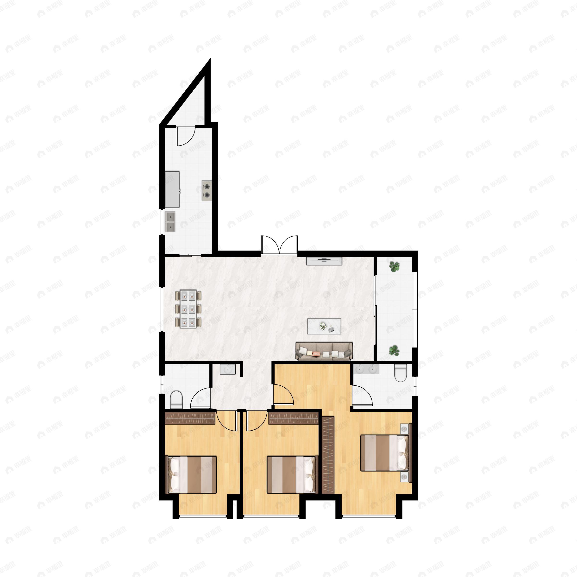 3室2厅2卫建面119平南户型图