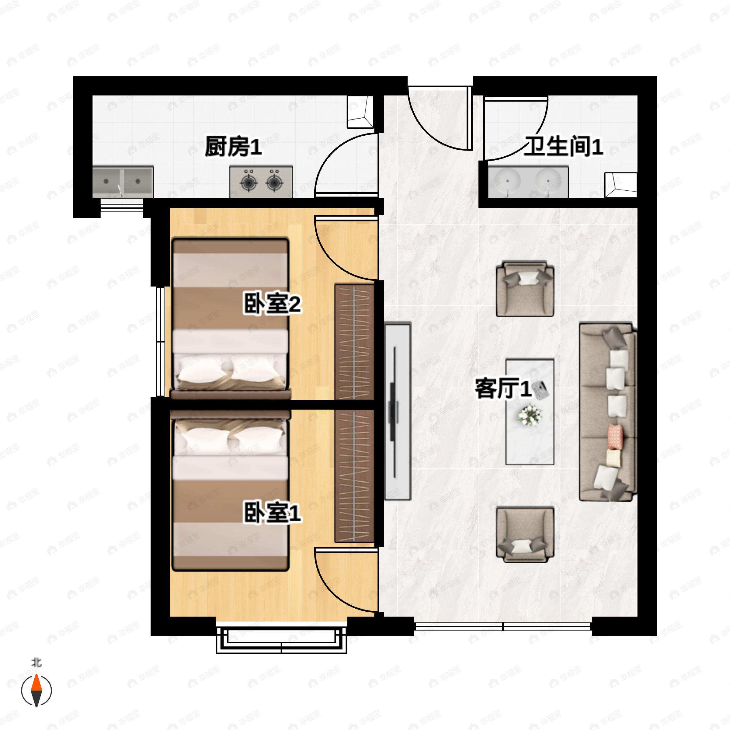 2室1厅1卫建面65平户型图