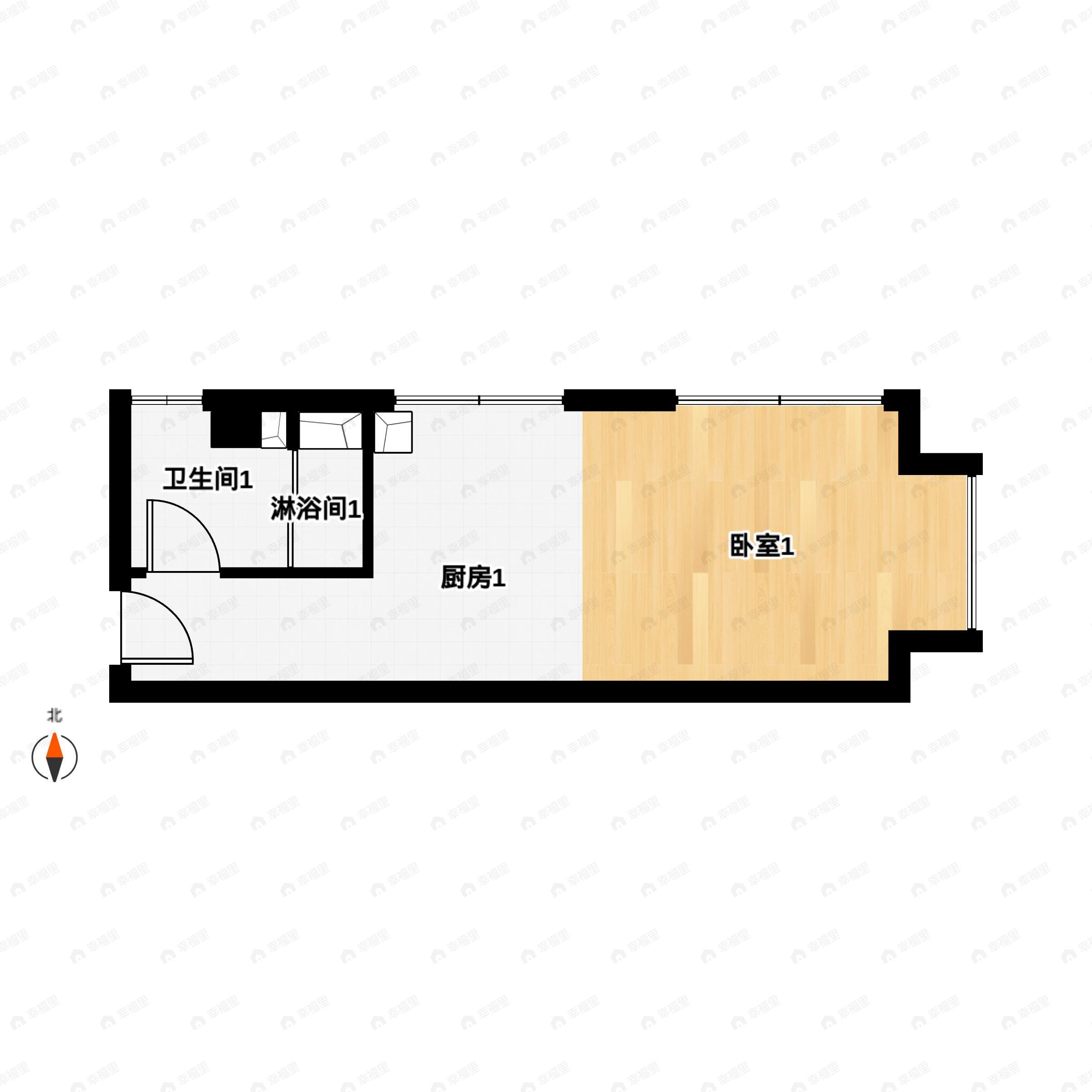1室1厅1卫建面43m²东北户型图