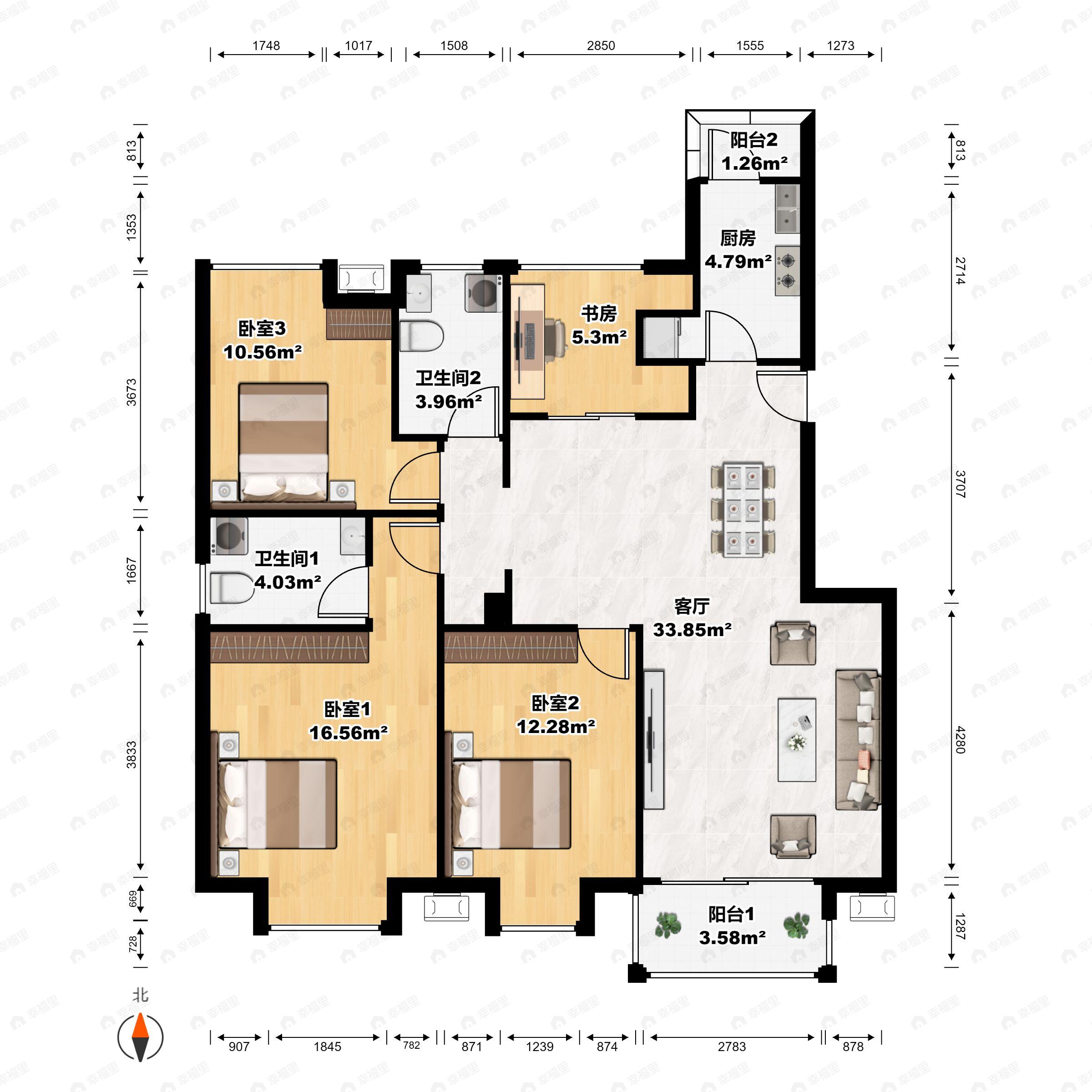 4室2厅2卫建面122平南户型图
