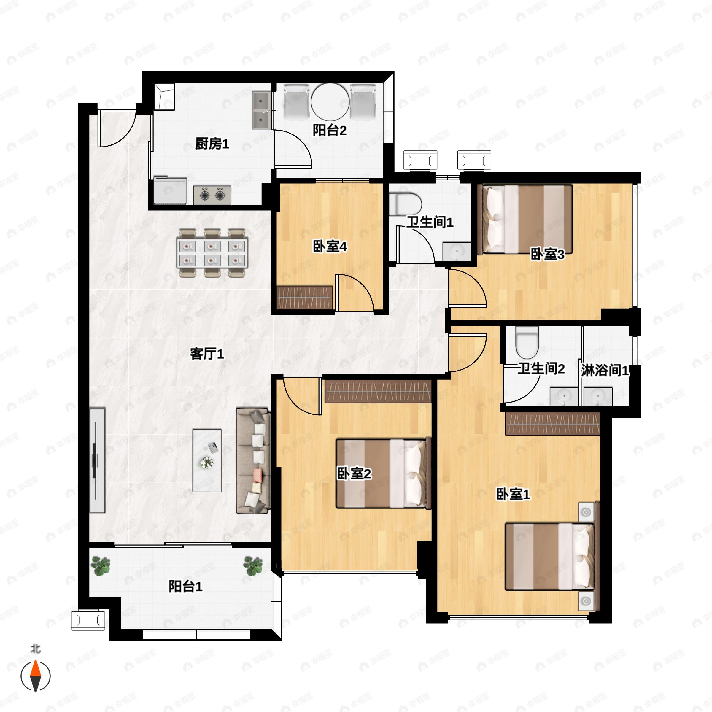4室2厅2卫建面119平户型图