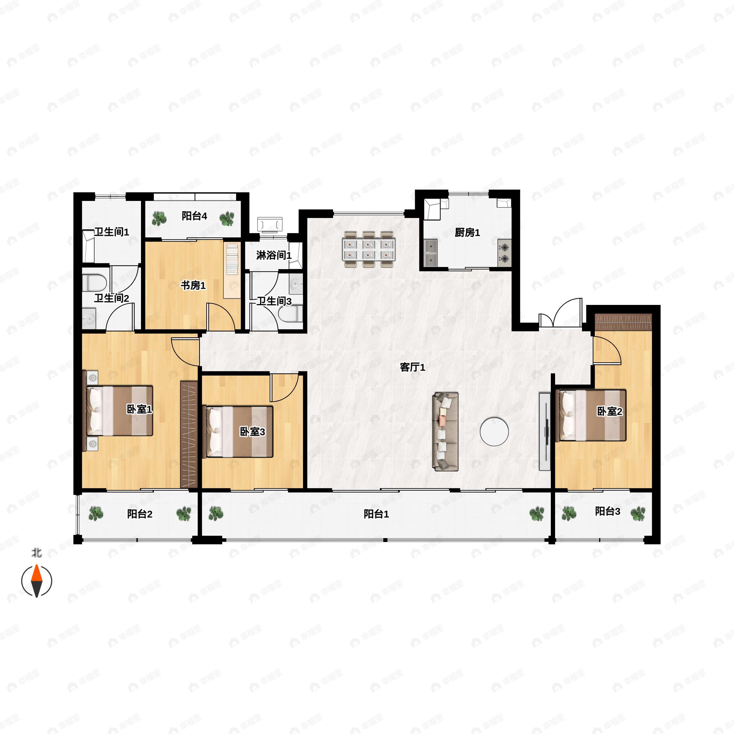 4室2厅2卫建面160平南|北户型图