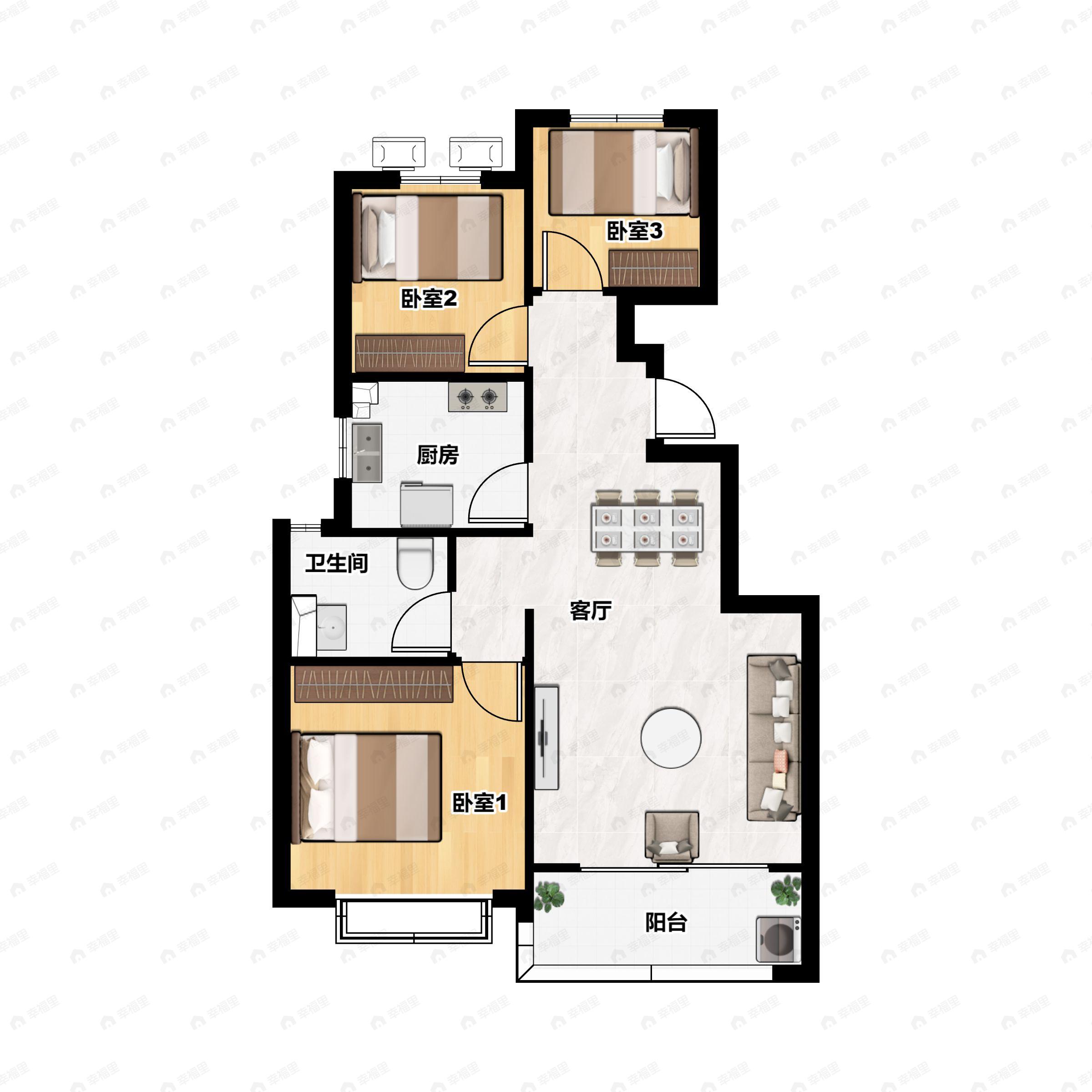3室2厅1卫建面95平户型图