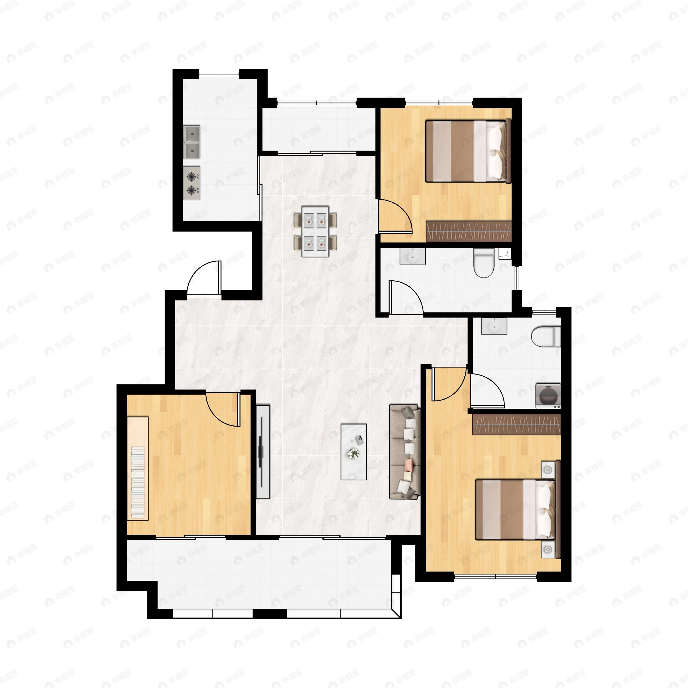 绿城洛阳桃花源3室2厅2卫户型图