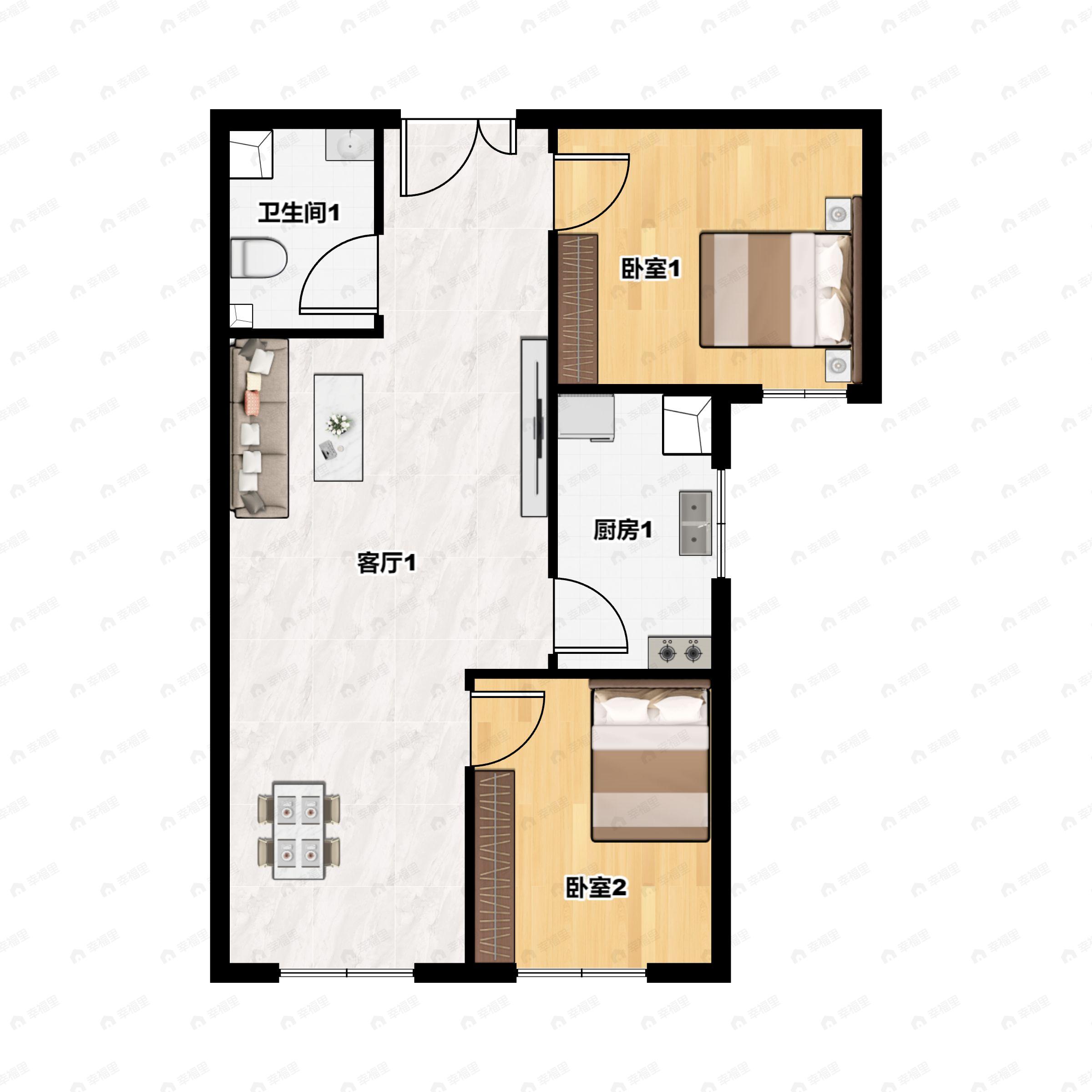 3室1厅1卫建面67m²南户型图