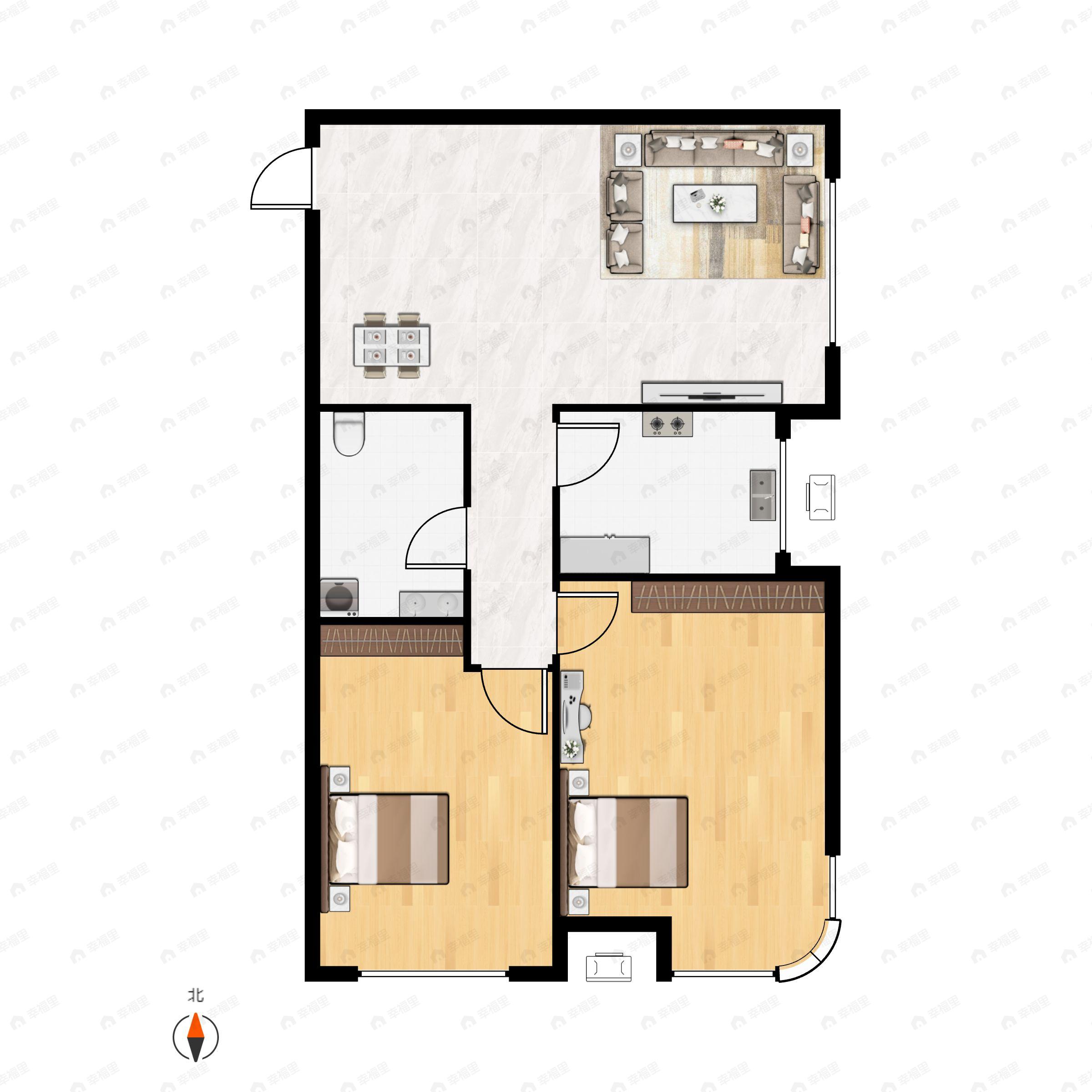 2室2厅1卫建面80平户型图