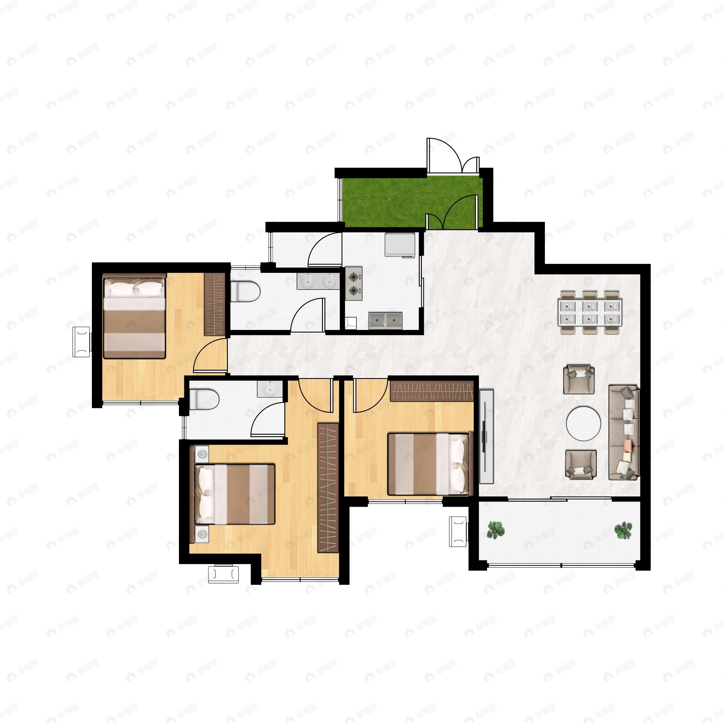 3室2厅2卫建面111平南户型图