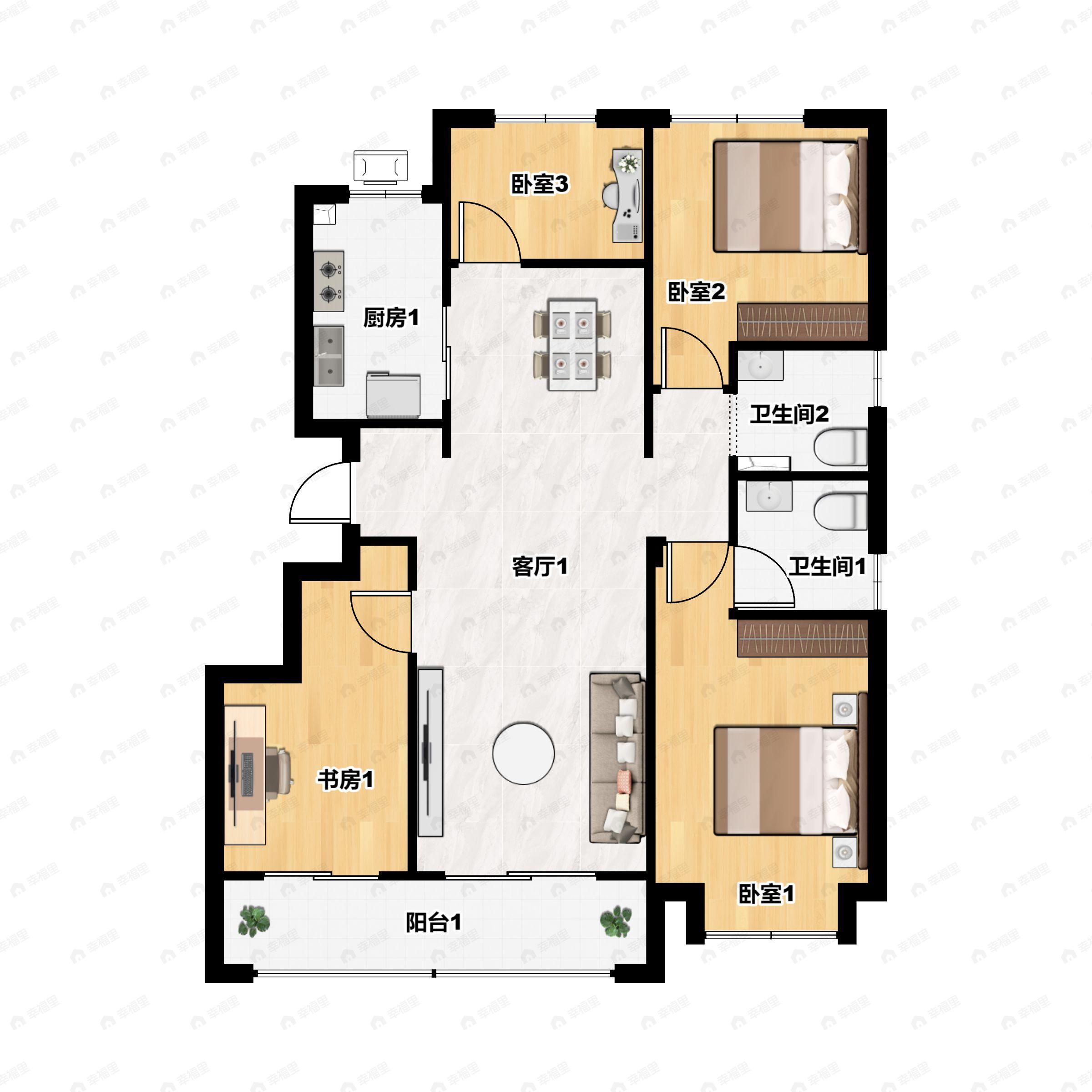 4室2厅2卫建面130平户型图