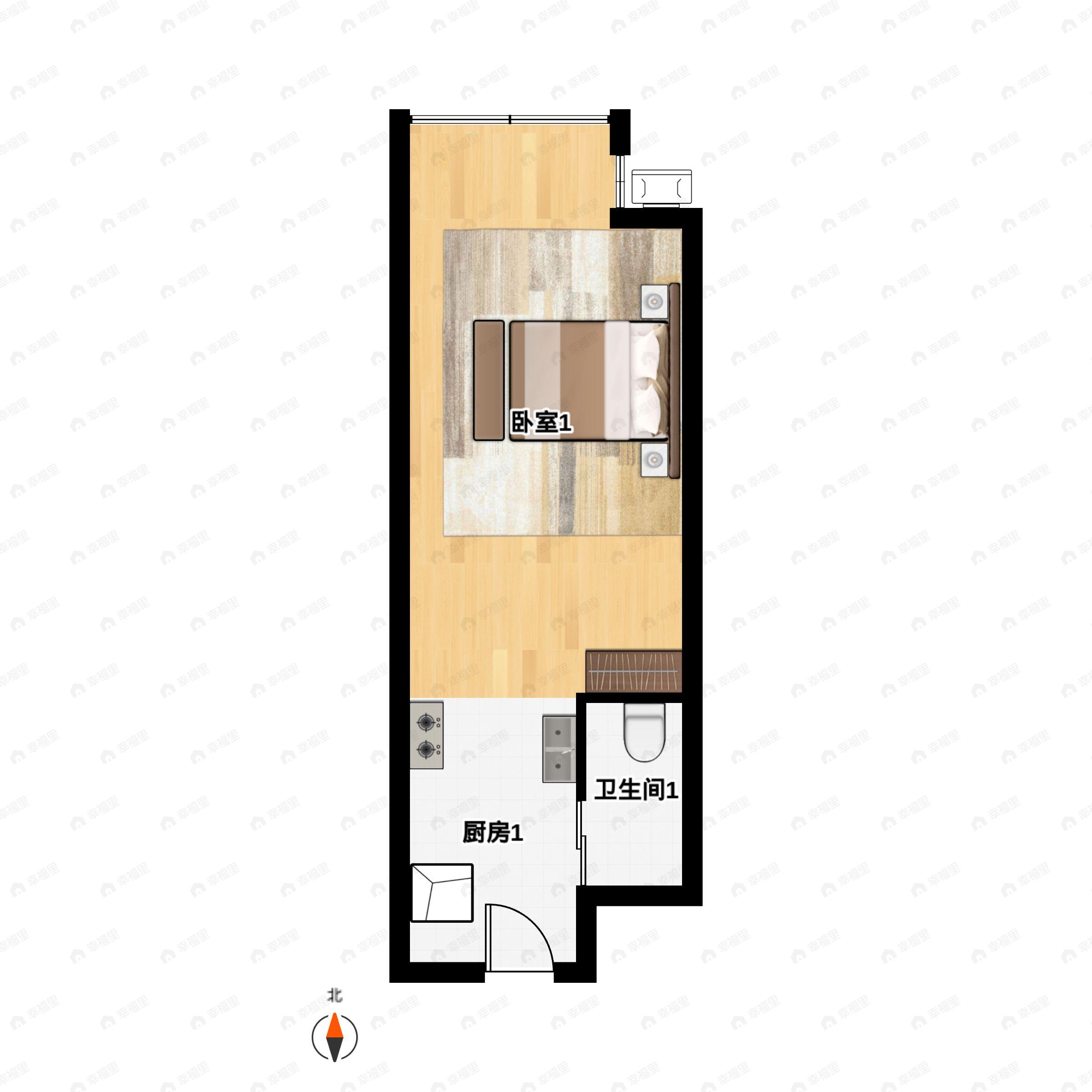 1室1厅1卫建面29平北|西|南|东户型图