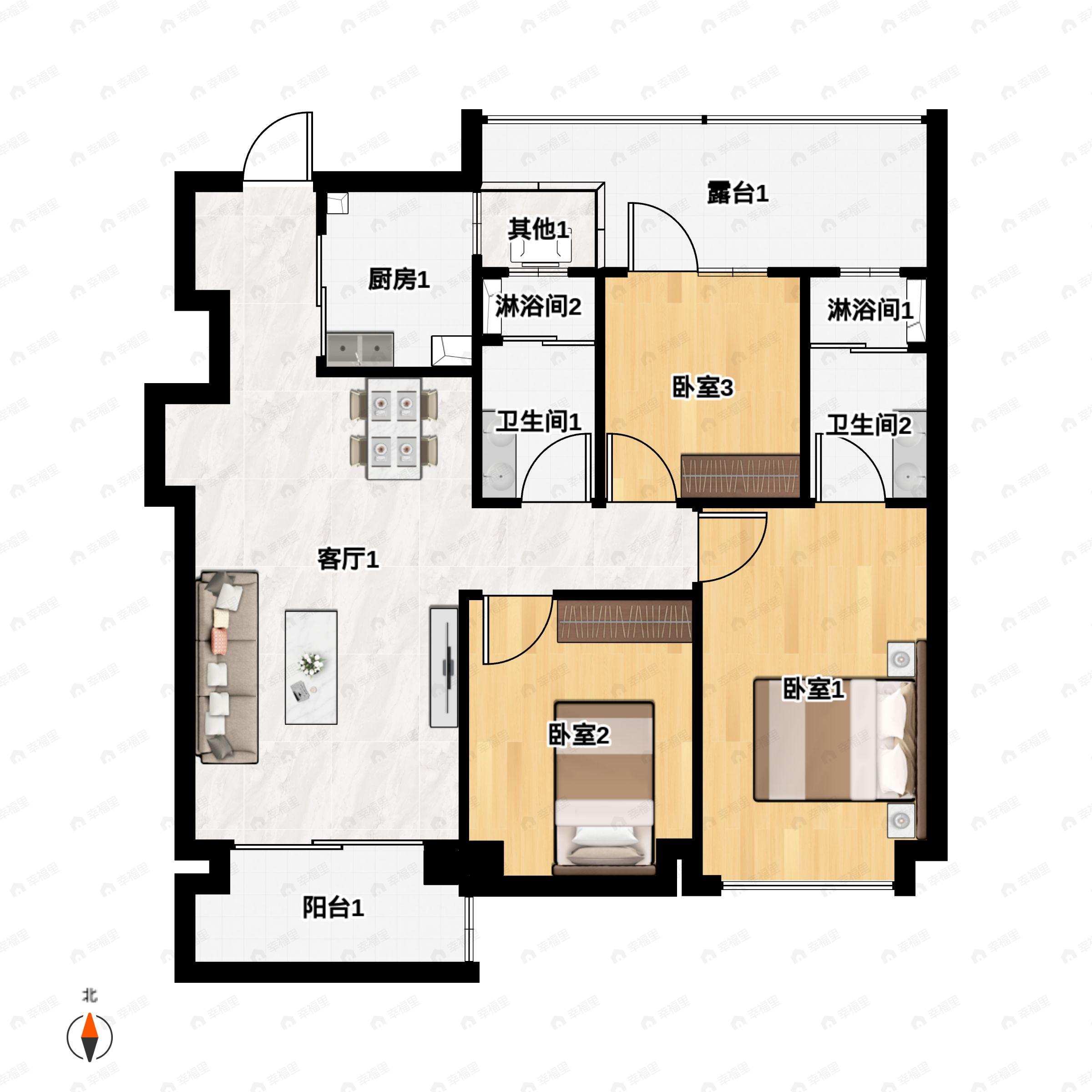 绿城春鸣里3室2厅2卫户型图