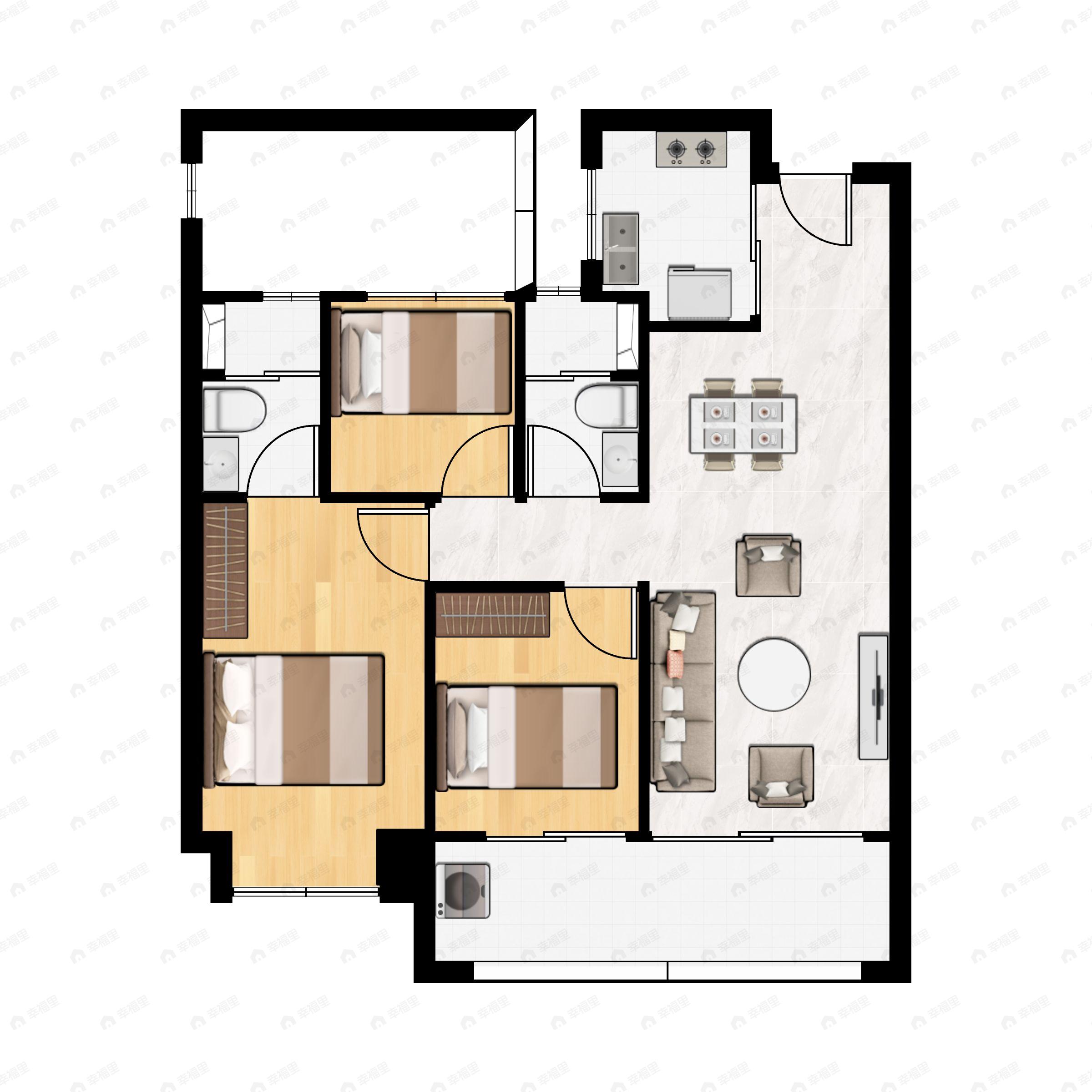 建发缦云3室2厅2卫户型图