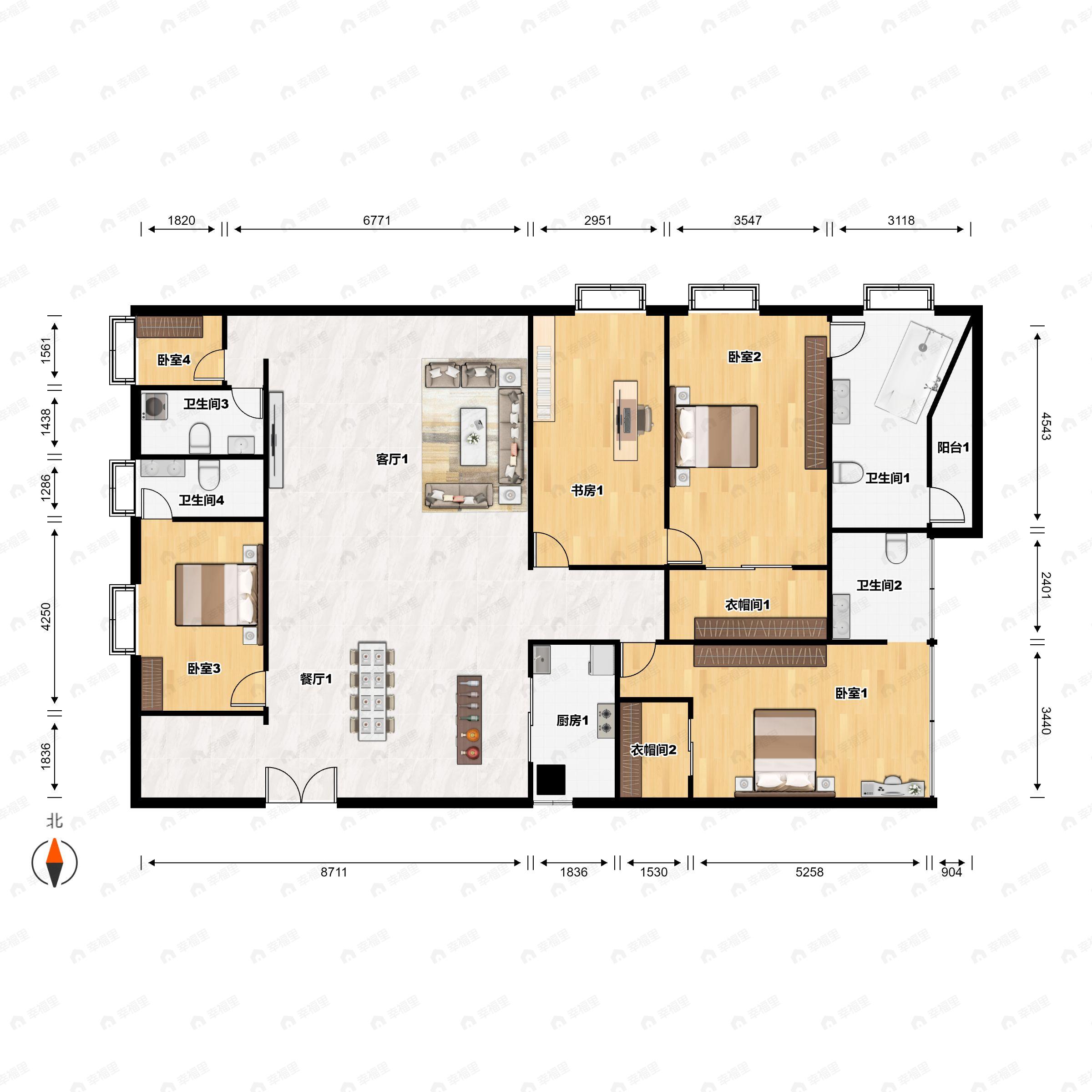 5室2厅4卫建面408平西户型图